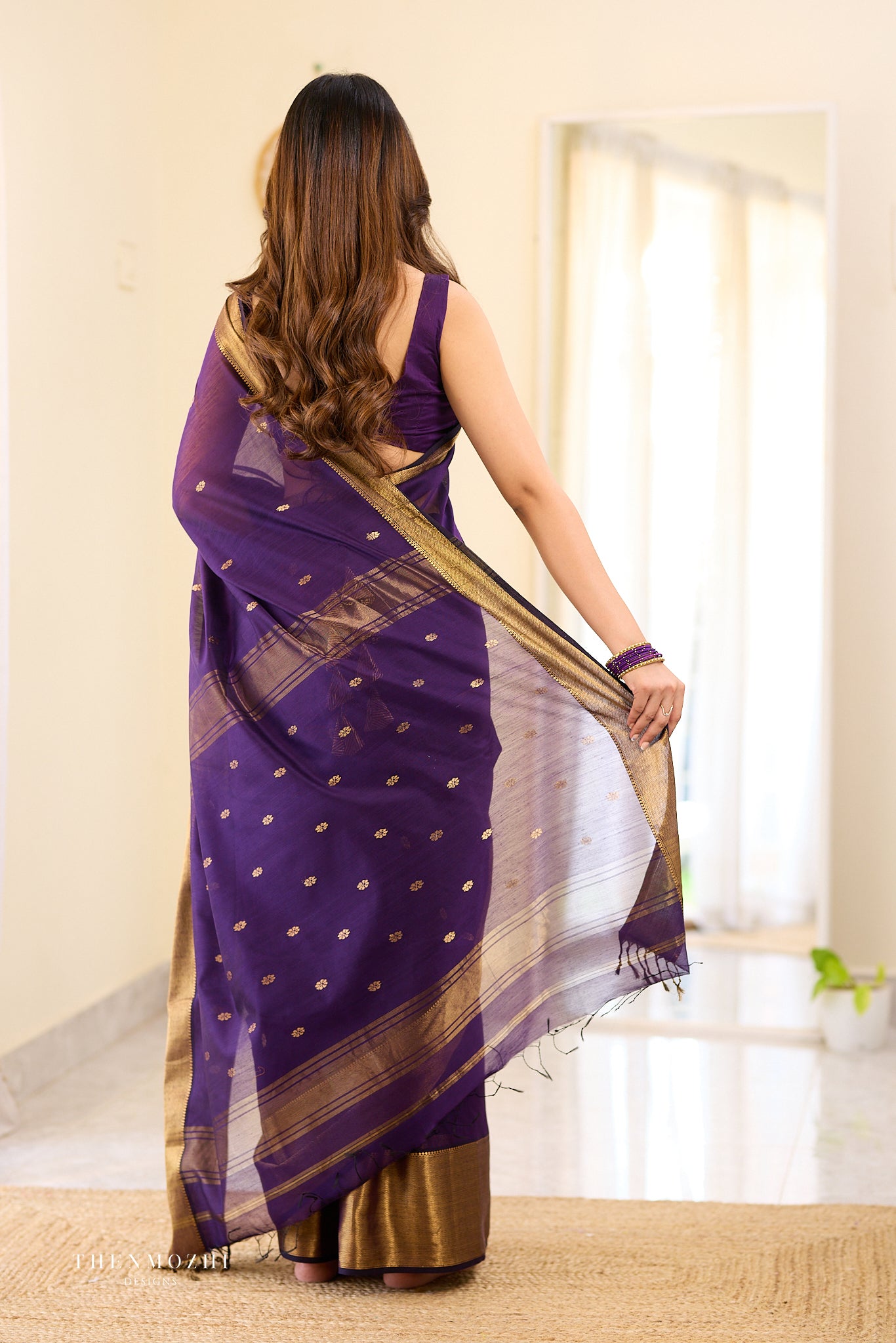 Royal Purple Big Border Maheshwari Silk Cotton Saree
