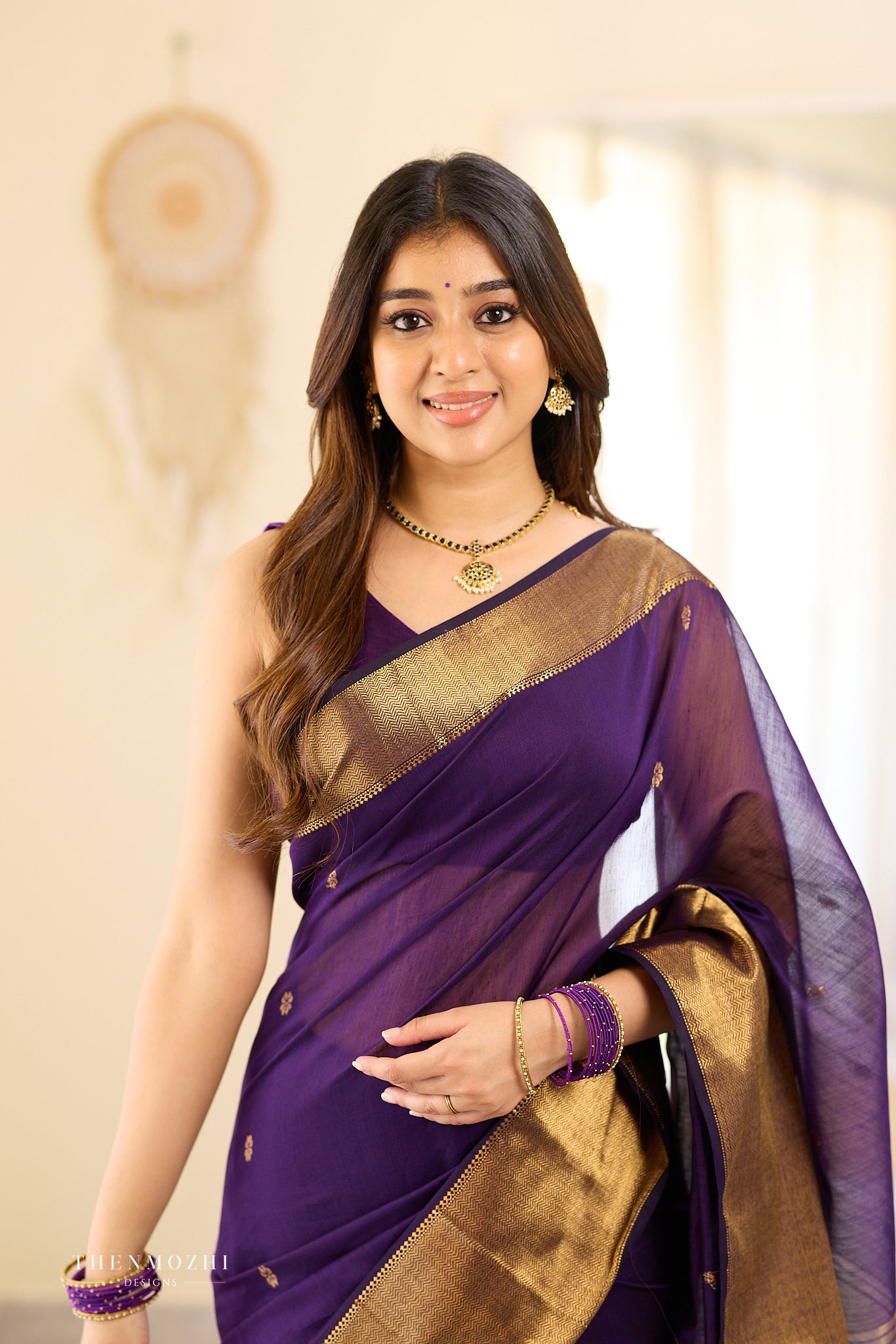 Royal Purple Big Border Maheshwari Silk Cotton Saree