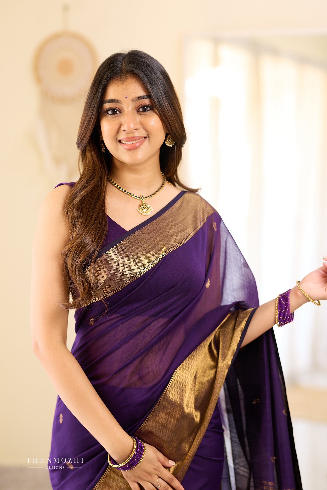 Royal Purple Big Border Maheshwari Silk Cotton Saree