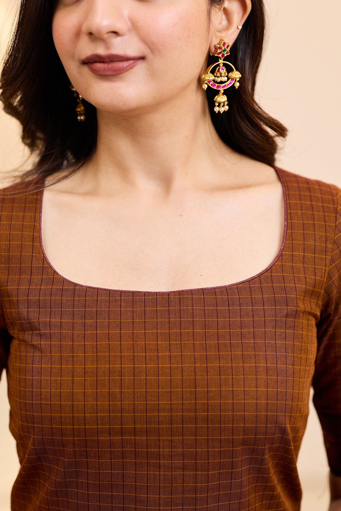 Sparkling Brown Chettinad Cotton Top and Dupatta