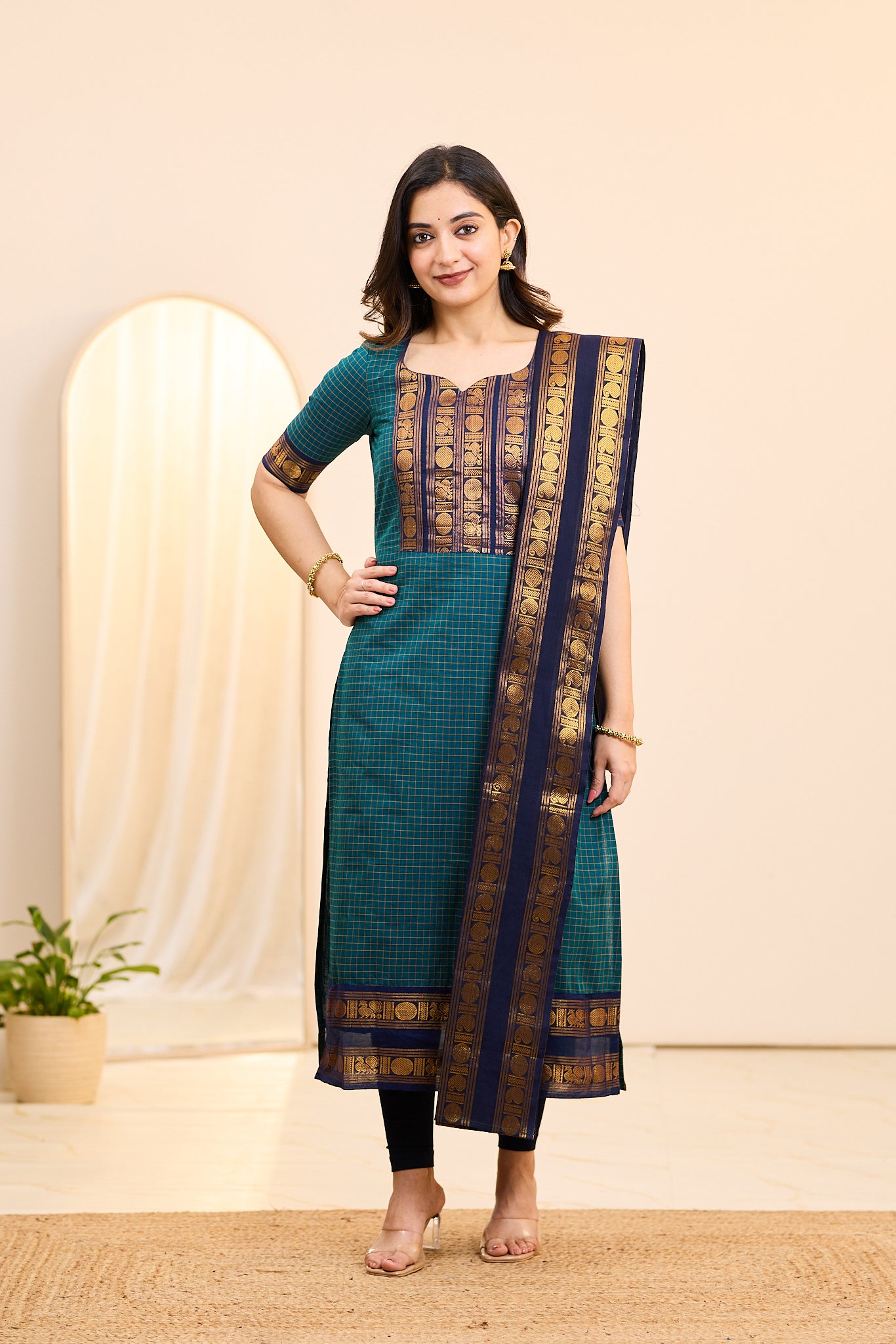 Classic Blue Chettinad Cotton Top and Dupatta