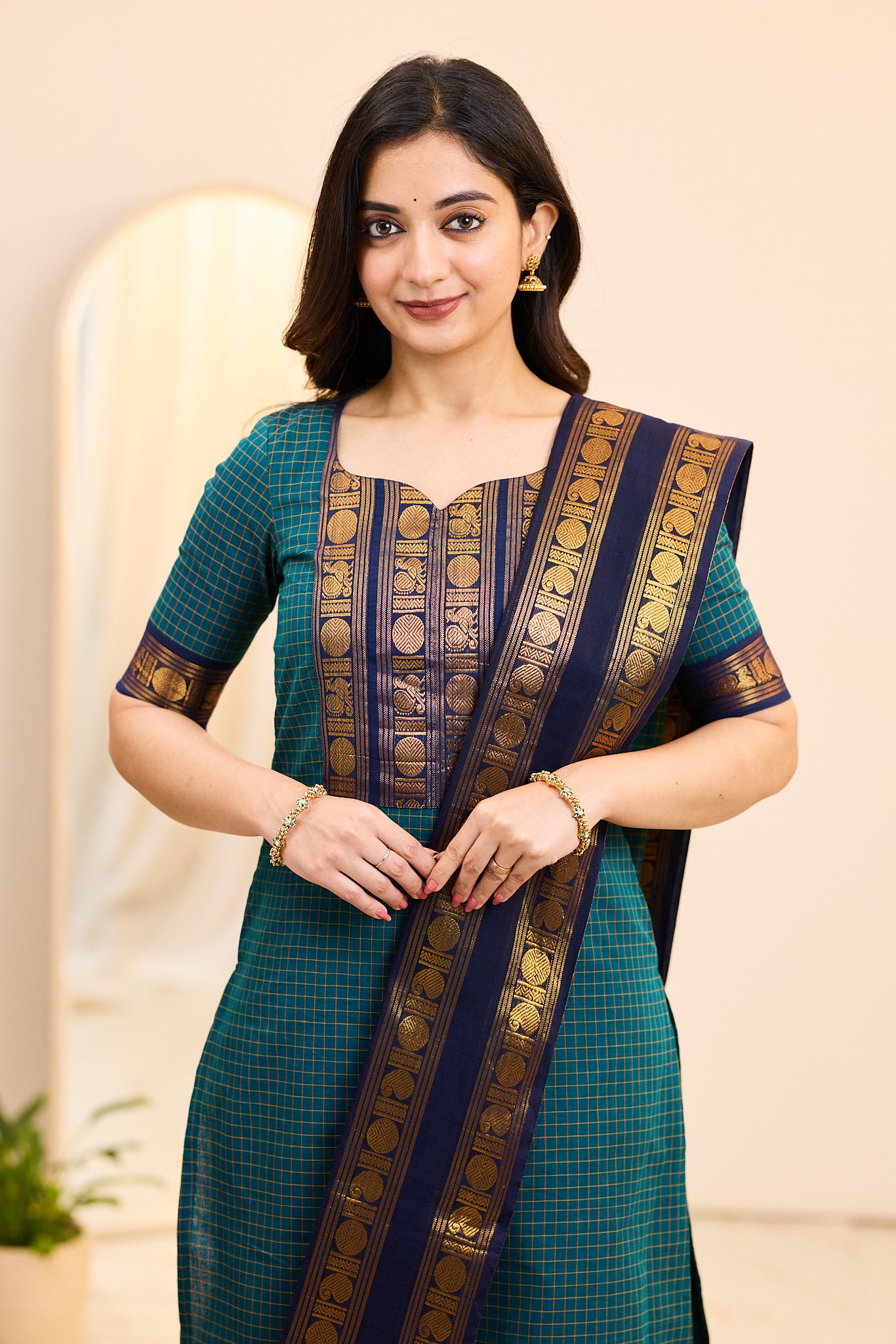 Classic Blue Chettinad Cotton Top and Dupatta
