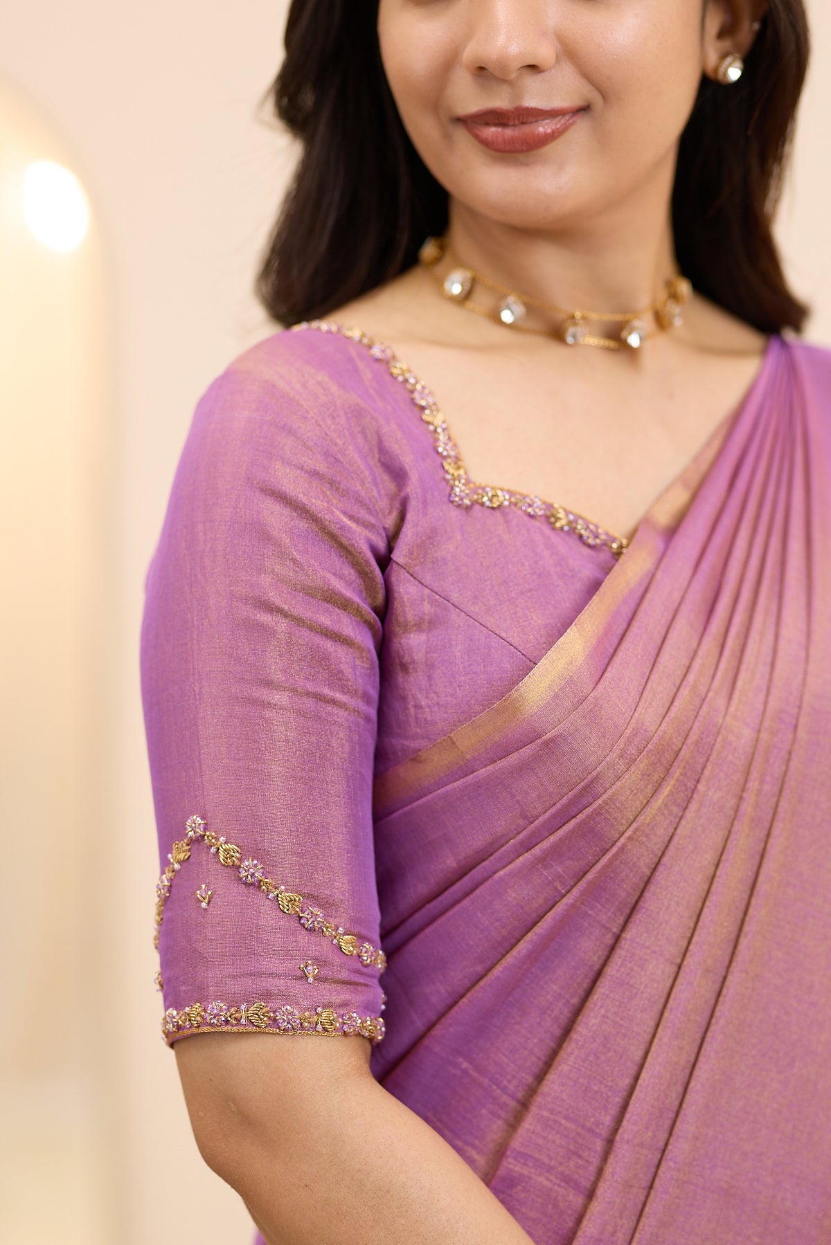 Vintage Mauve Maheshwari Tissue Silk Cotton Saree