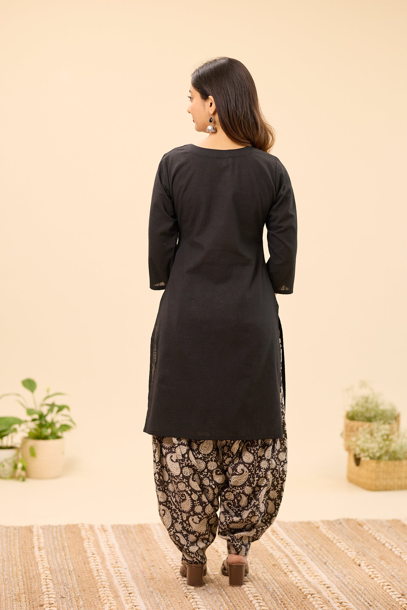 Black Bagru Block Printed Patiala Cotton Salwar Suit Set