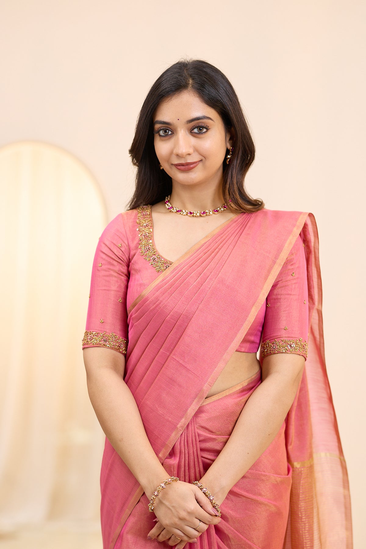Rose Radiance Maheshwari Tissue Silk Cotton Saree