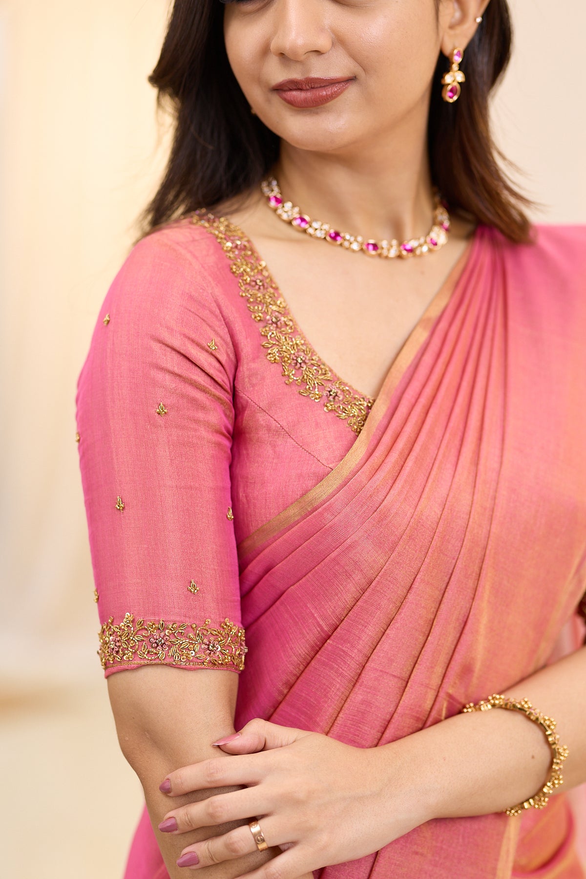 Rose Radiance Maheshwari Tissue Silk Cotton Saree