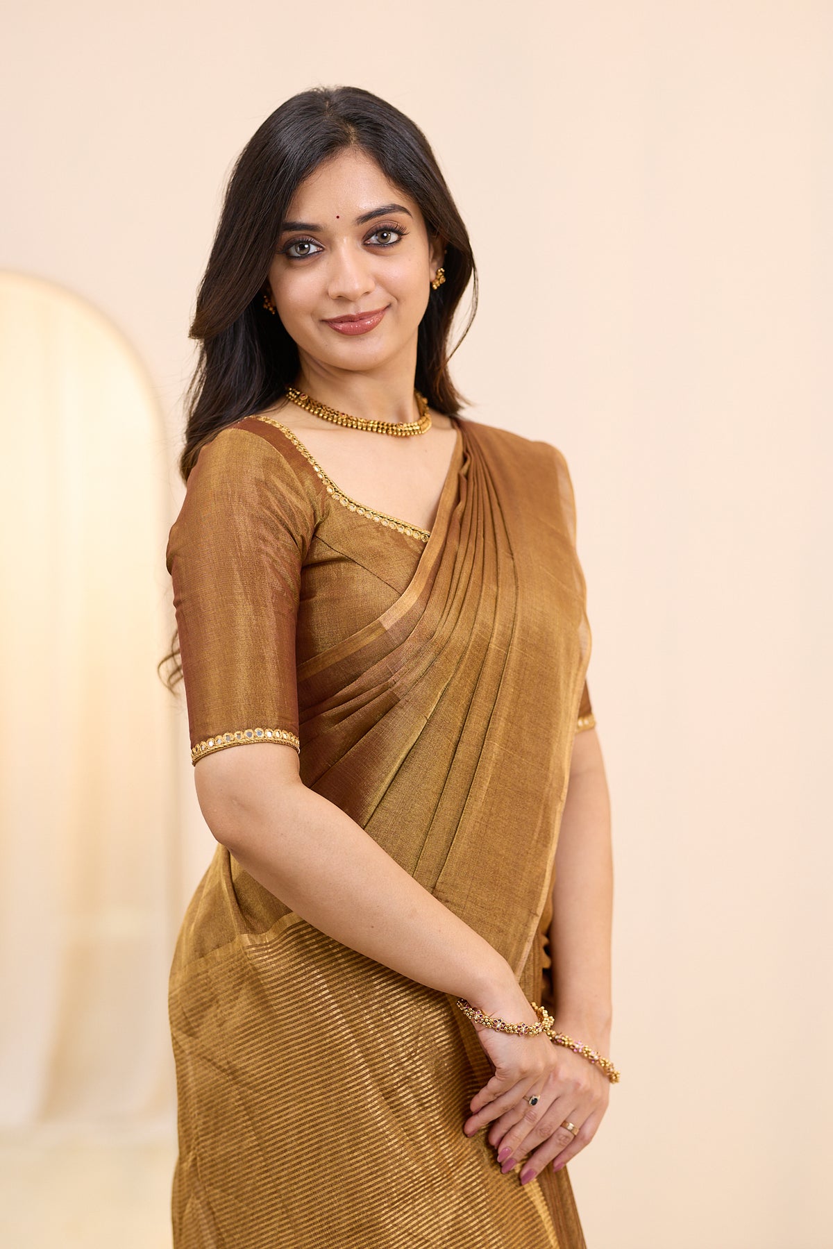 Bronzed Twilight Maheshwari Tissue Silk Cotton Saree