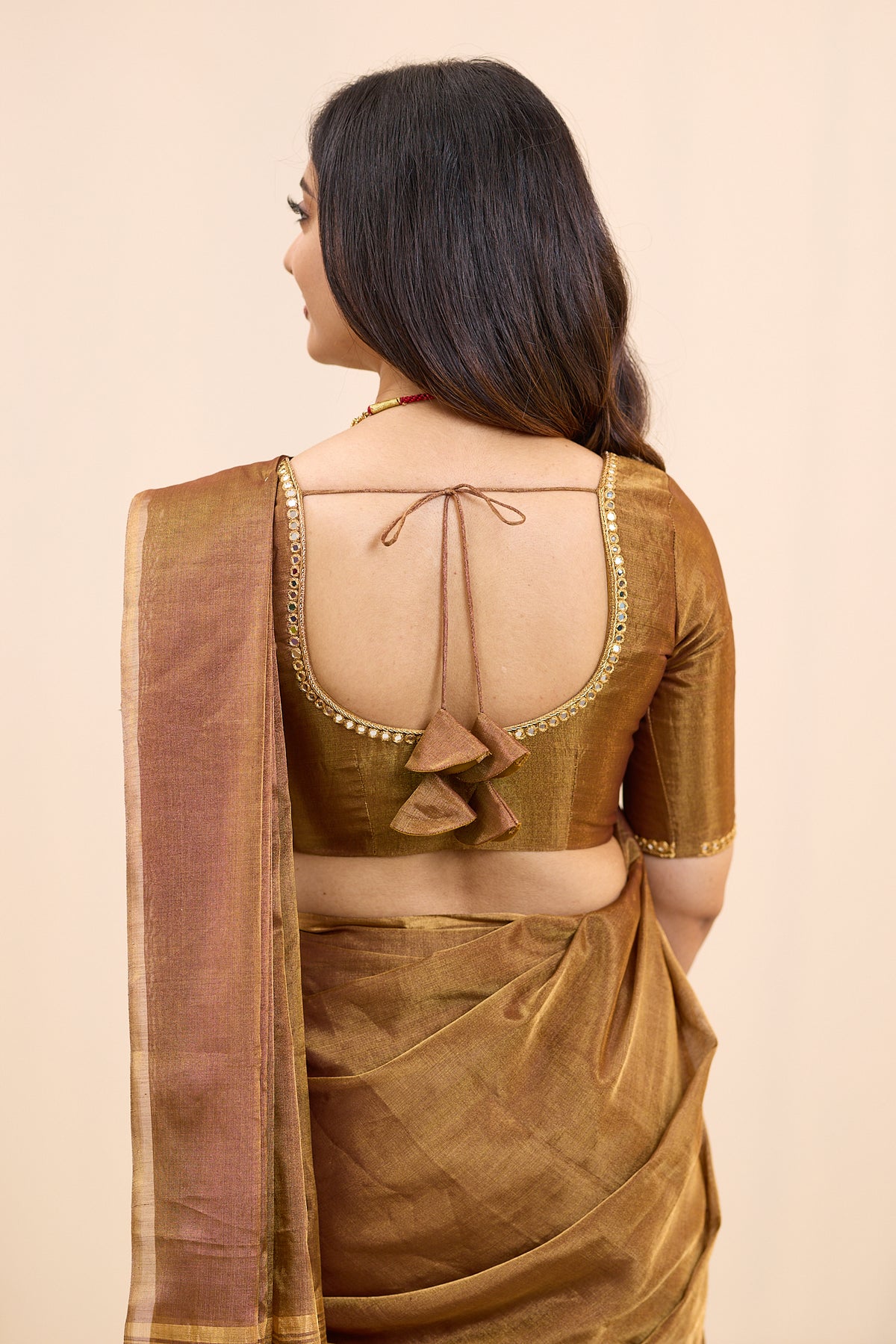 Bronzed Twilight Maheshwari Tissue Silk Cotton Saree