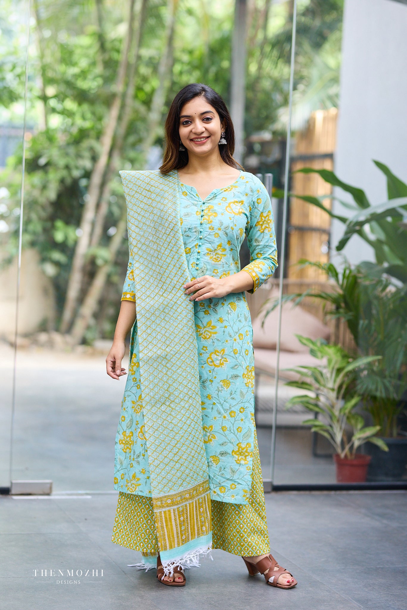 Aqua Bloom Floral Print Dupatta