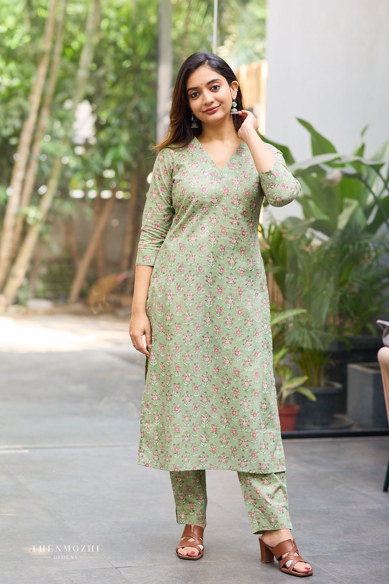 Fern Green Floral Hand Block Co-ord Set