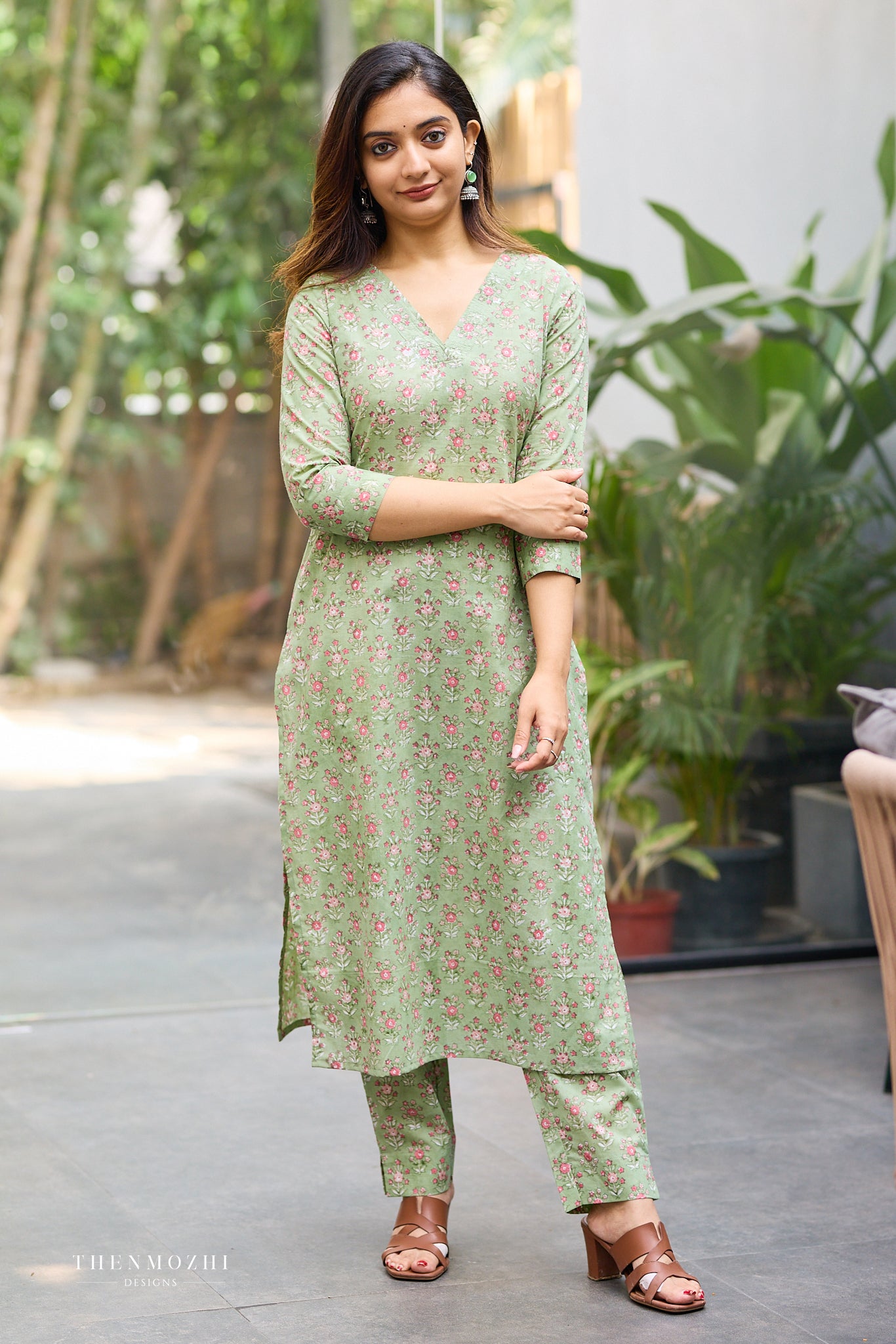 Fern Green Floral Hand Block Co-ord Set