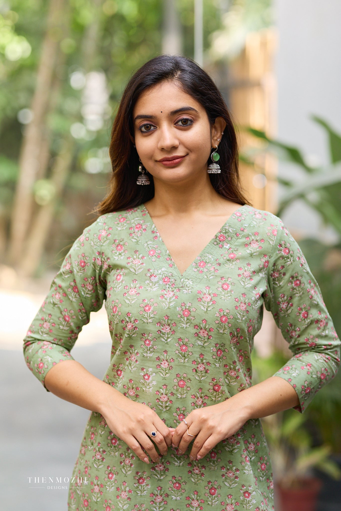 Fern Green Floral Hand Block Co-ord Set