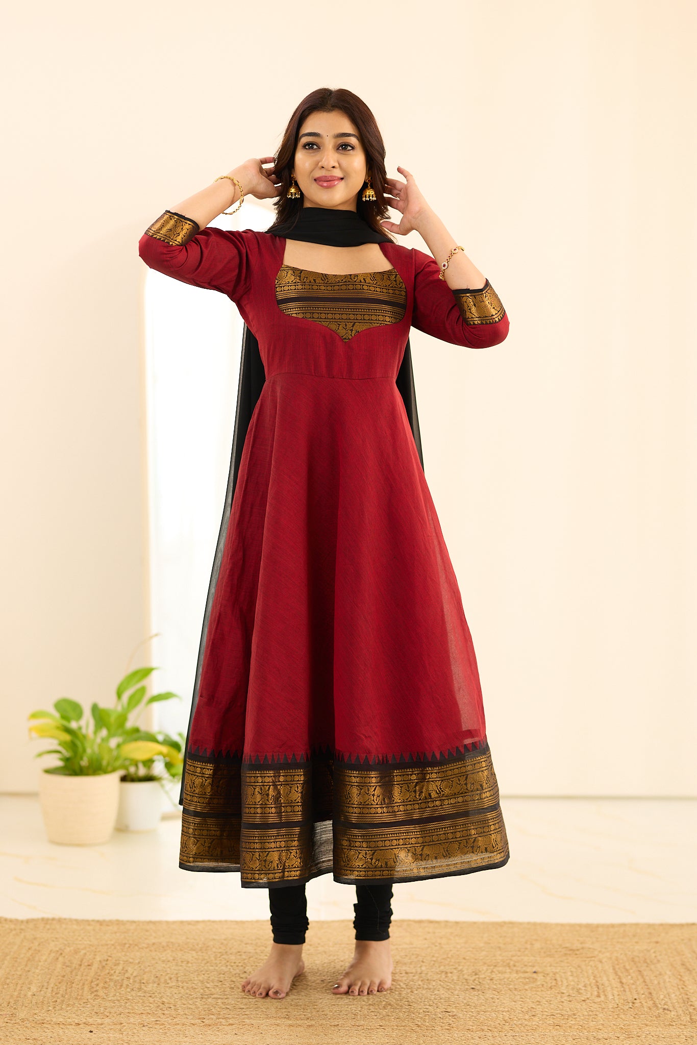 Royal Red Chettinad Cotton Anarkali
