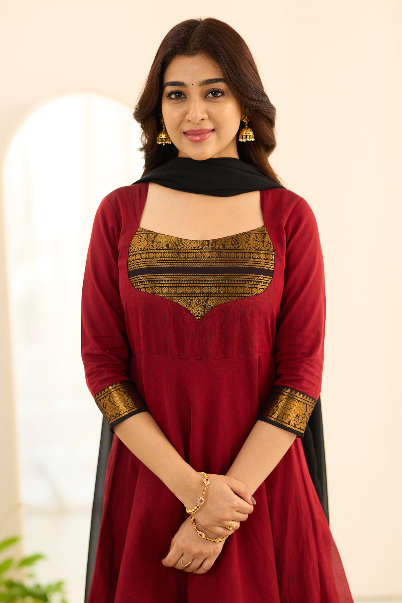 Royal Red Chettinad Cotton Anarkali