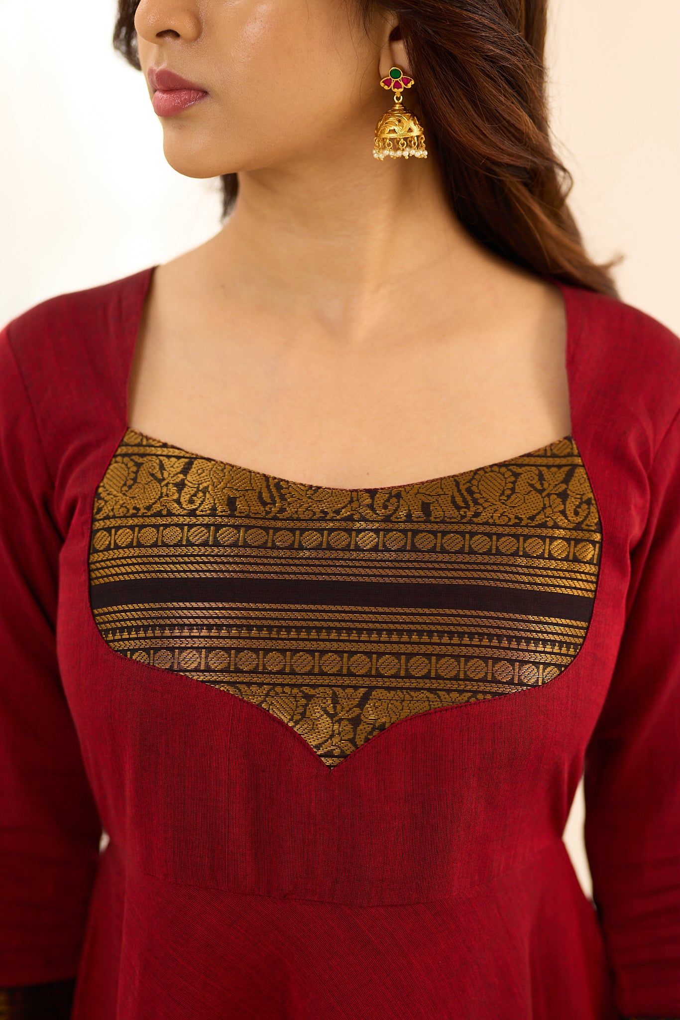 Royal Red Chettinad Cotton Anarkali