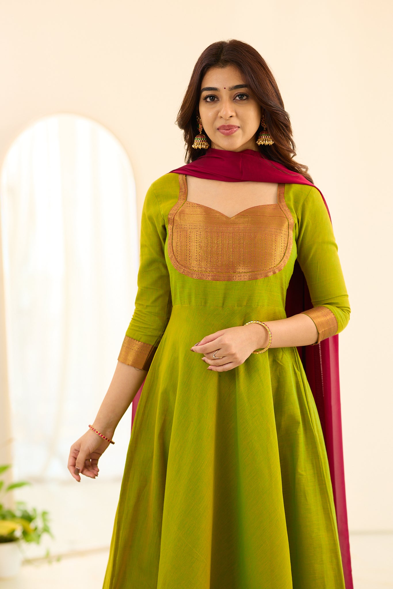 Parrot Green Chettinad Cotton Anarkali