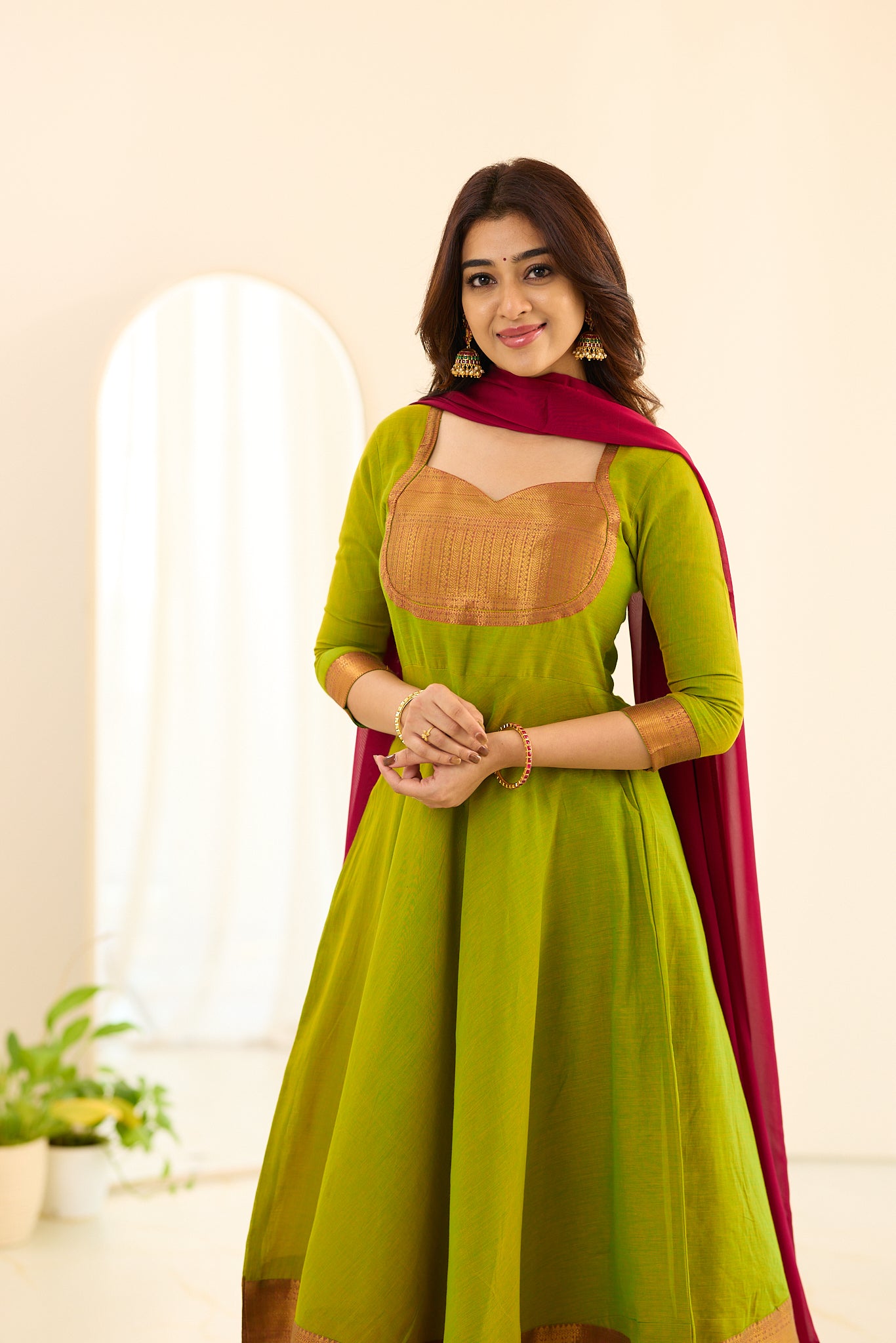 Parrot Green Chettinad Cotton Anarkali