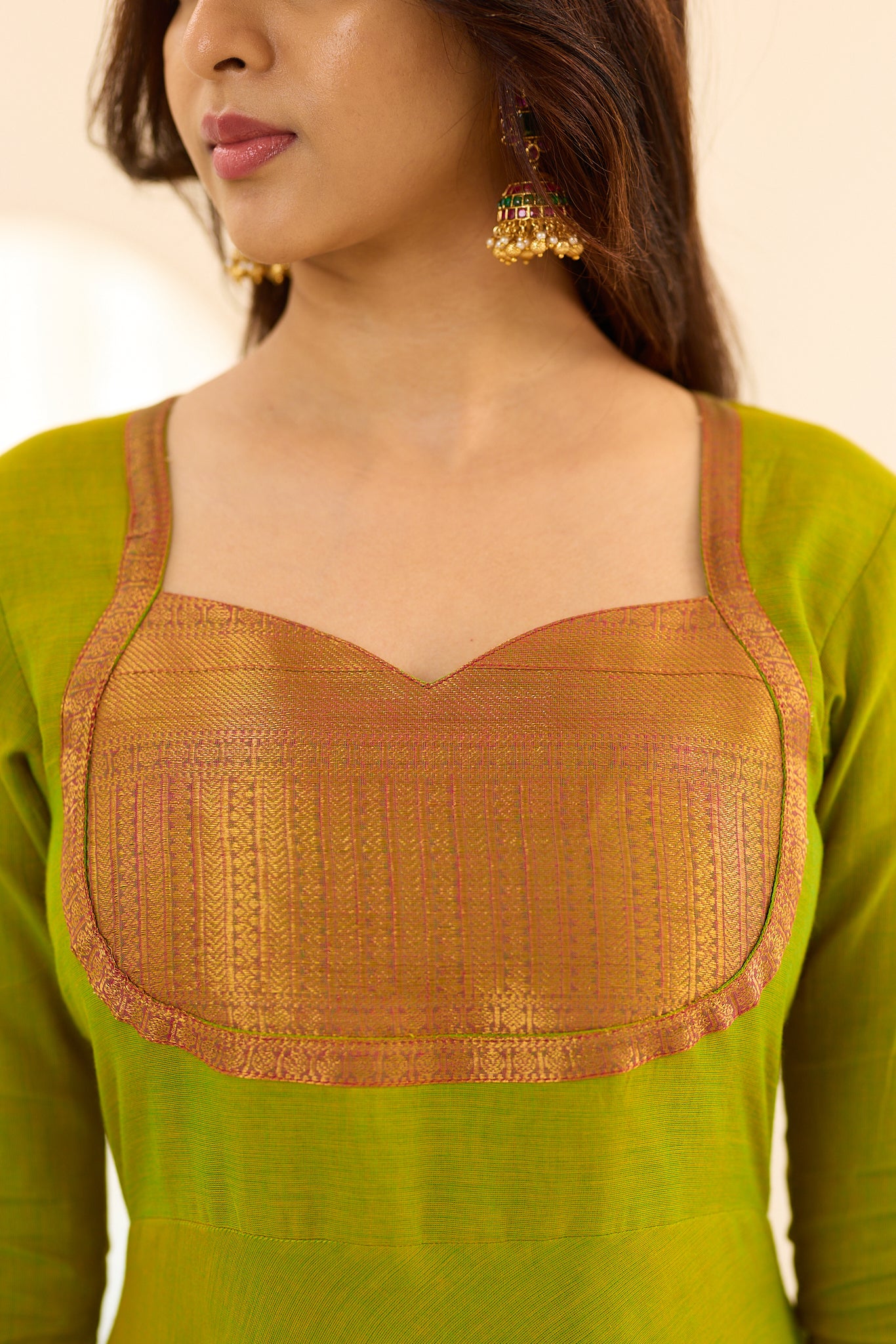 Parrot Green Chettinad Cotton Anarkali