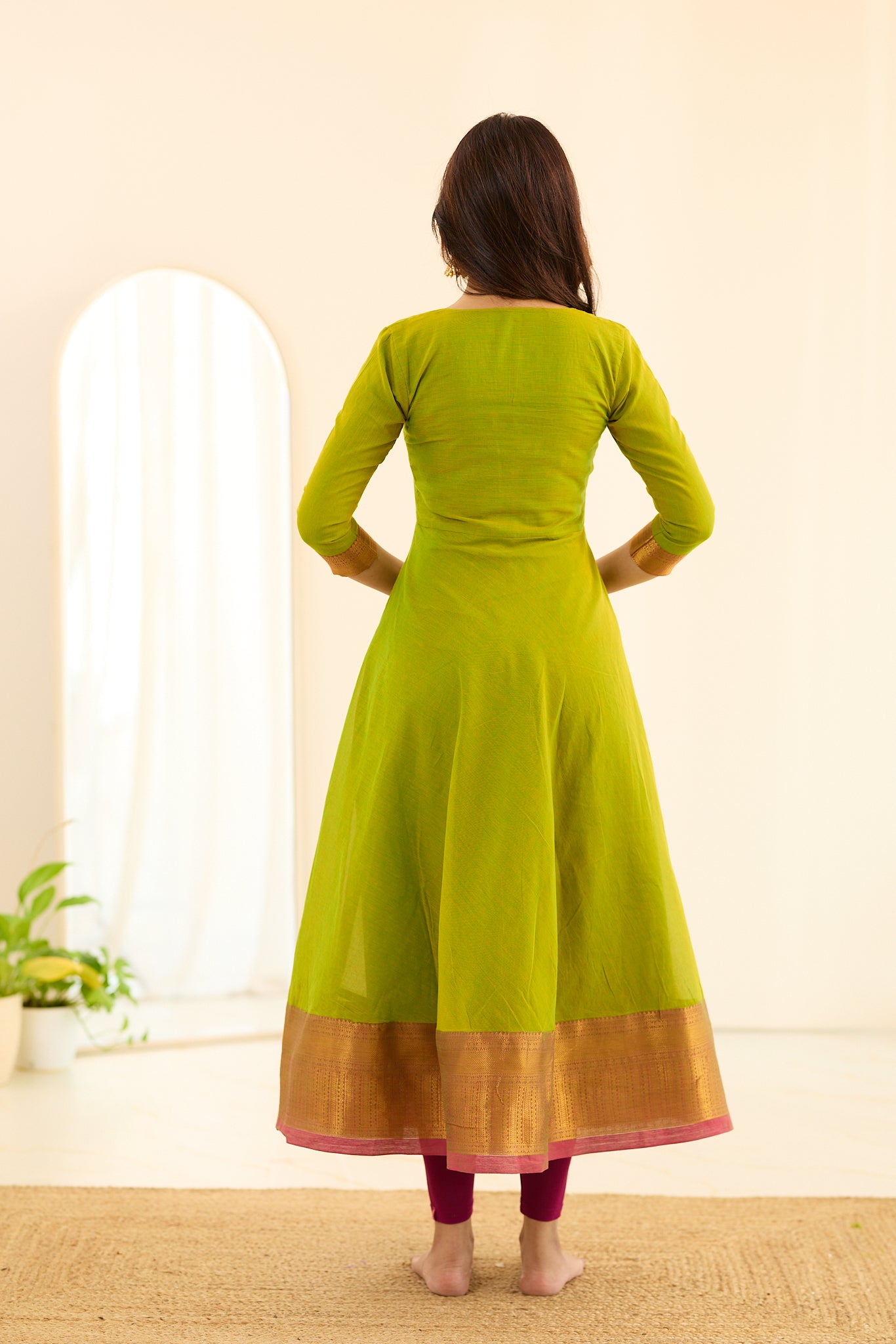 Parrot Green Chettinad Cotton Anarkali