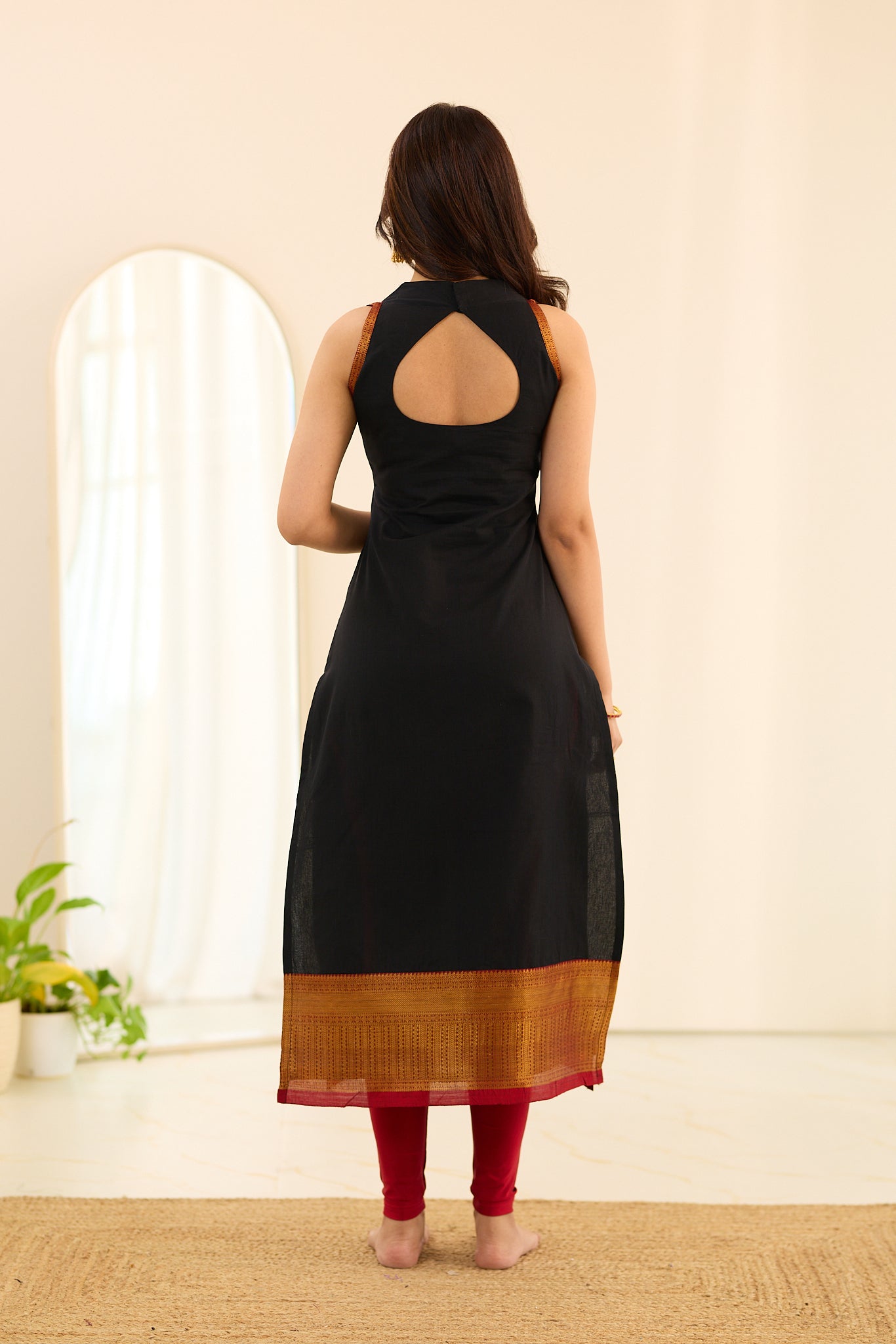 Coal Black with Red Golden Border Chettinad Cotton Salwar