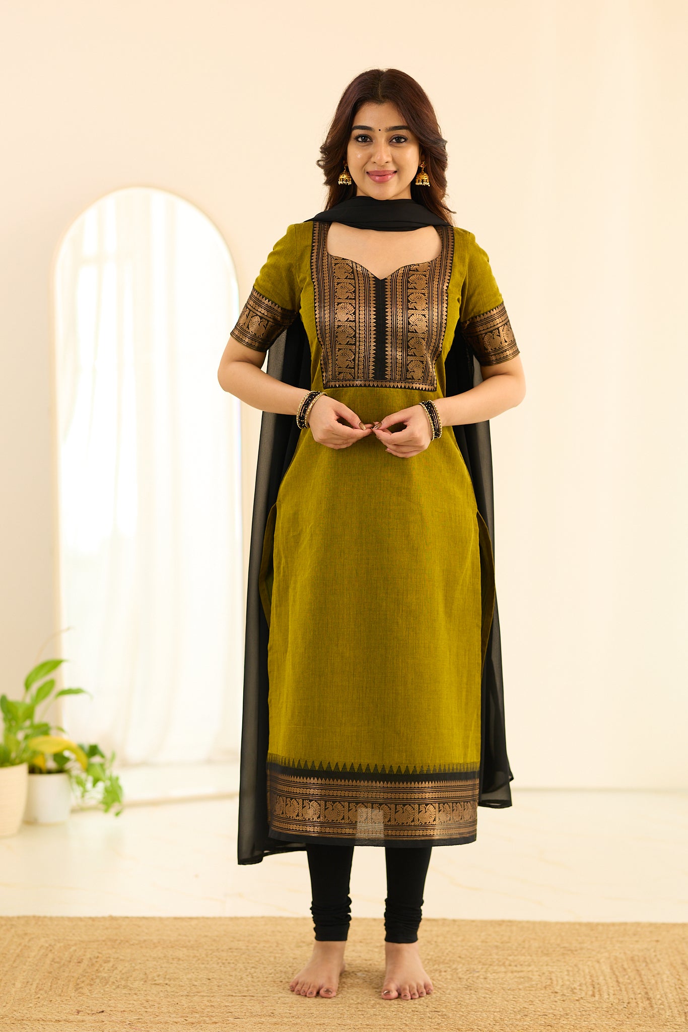 Royal Olive Green Chettinad Cotton Salwar