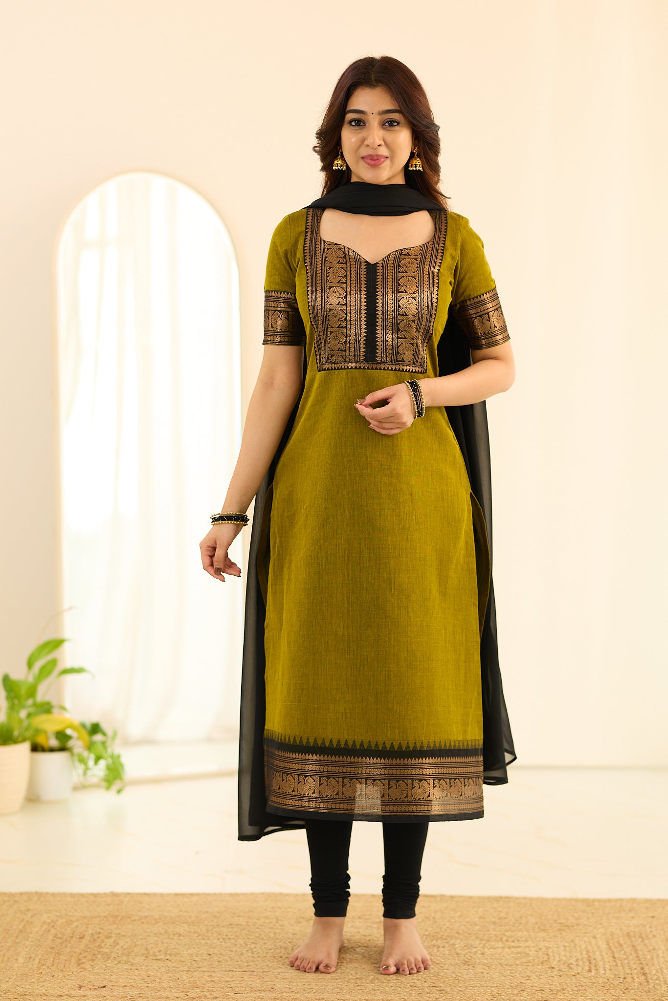 Royal Olive Green Chettinad Cotton Salwar