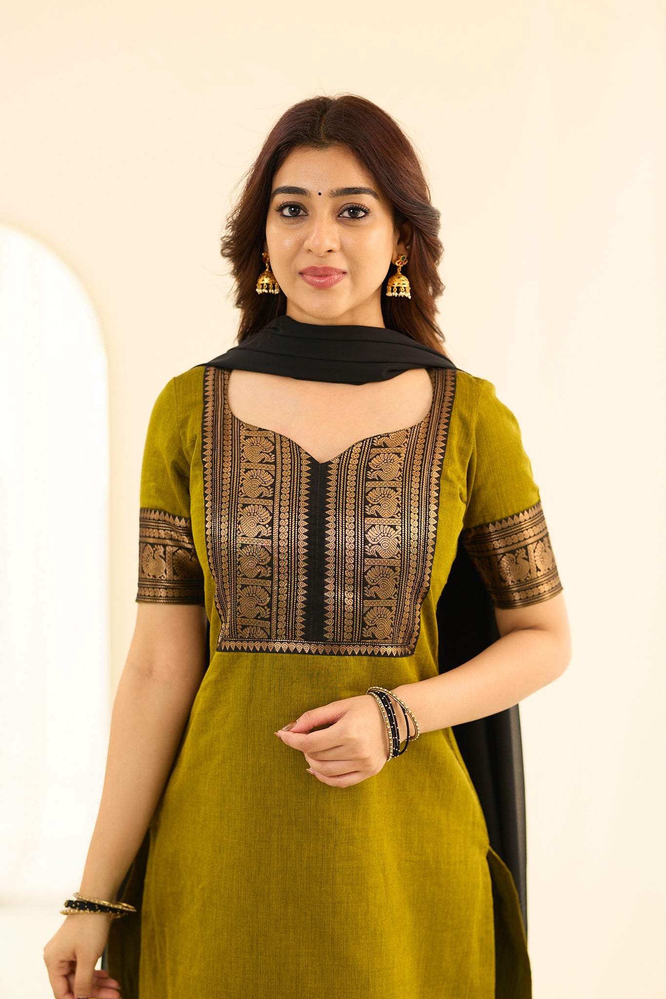 Royal Olive Green Chettinad Cotton Salwar