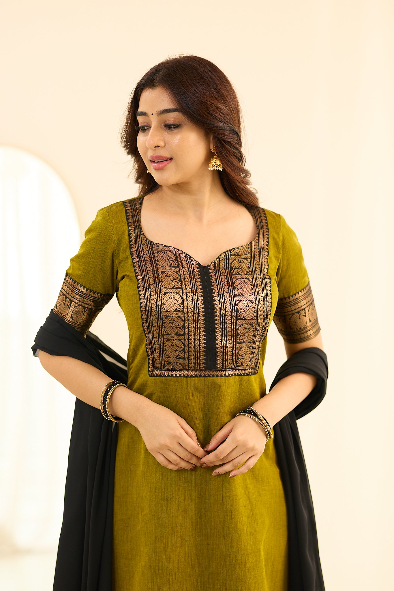 Royal Olive Green Chettinad Cotton Salwar