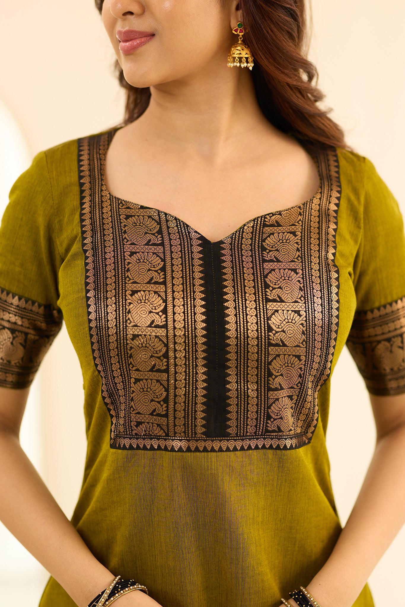 Royal Olive Green Chettinad Cotton Salwar