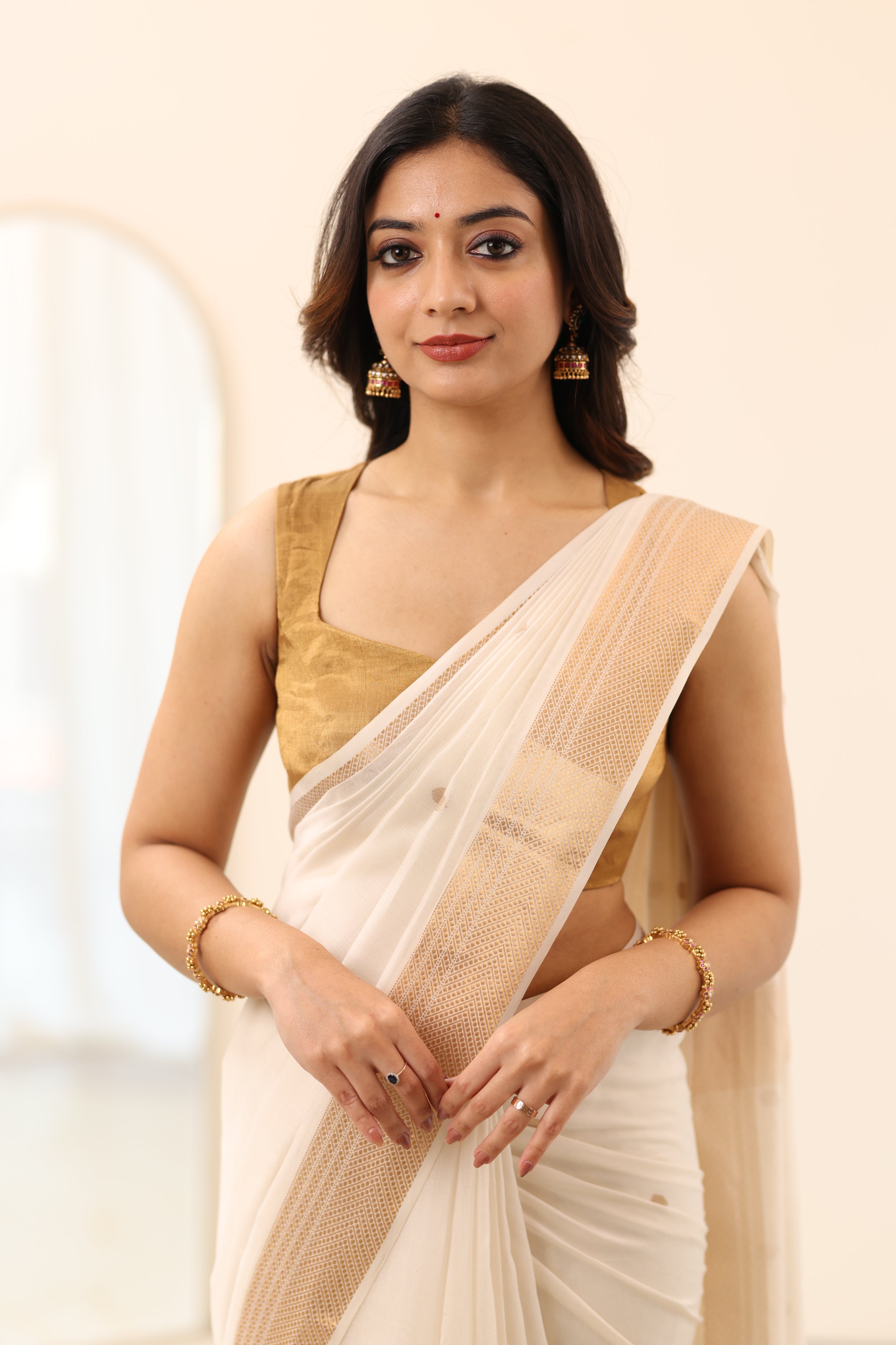 Gold Chanderi Sleeveless Tissue Blouse