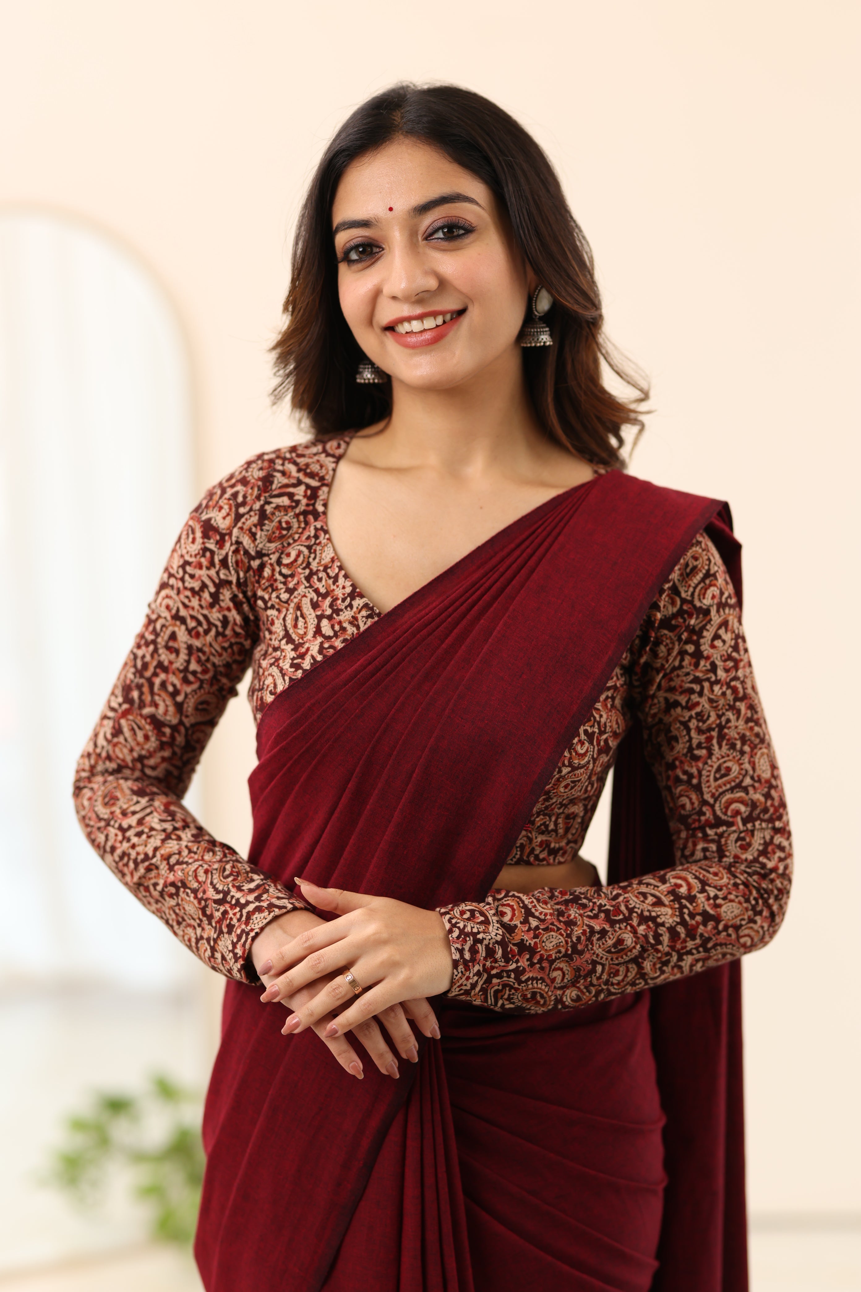 Maroon Kalamkari Full Sleeve Blouse