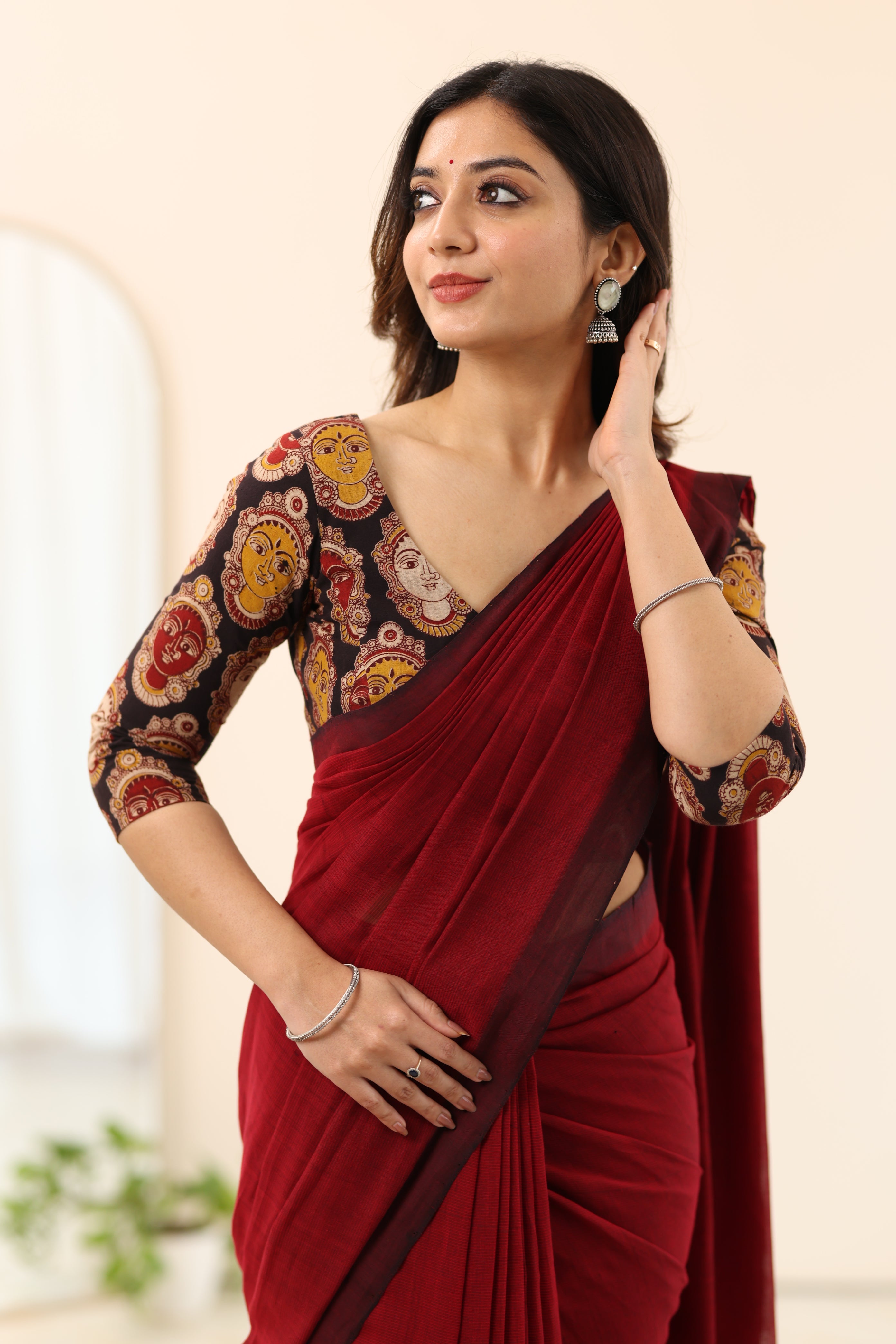 Black Kalamkari Multi Colour Face Motif Blouse