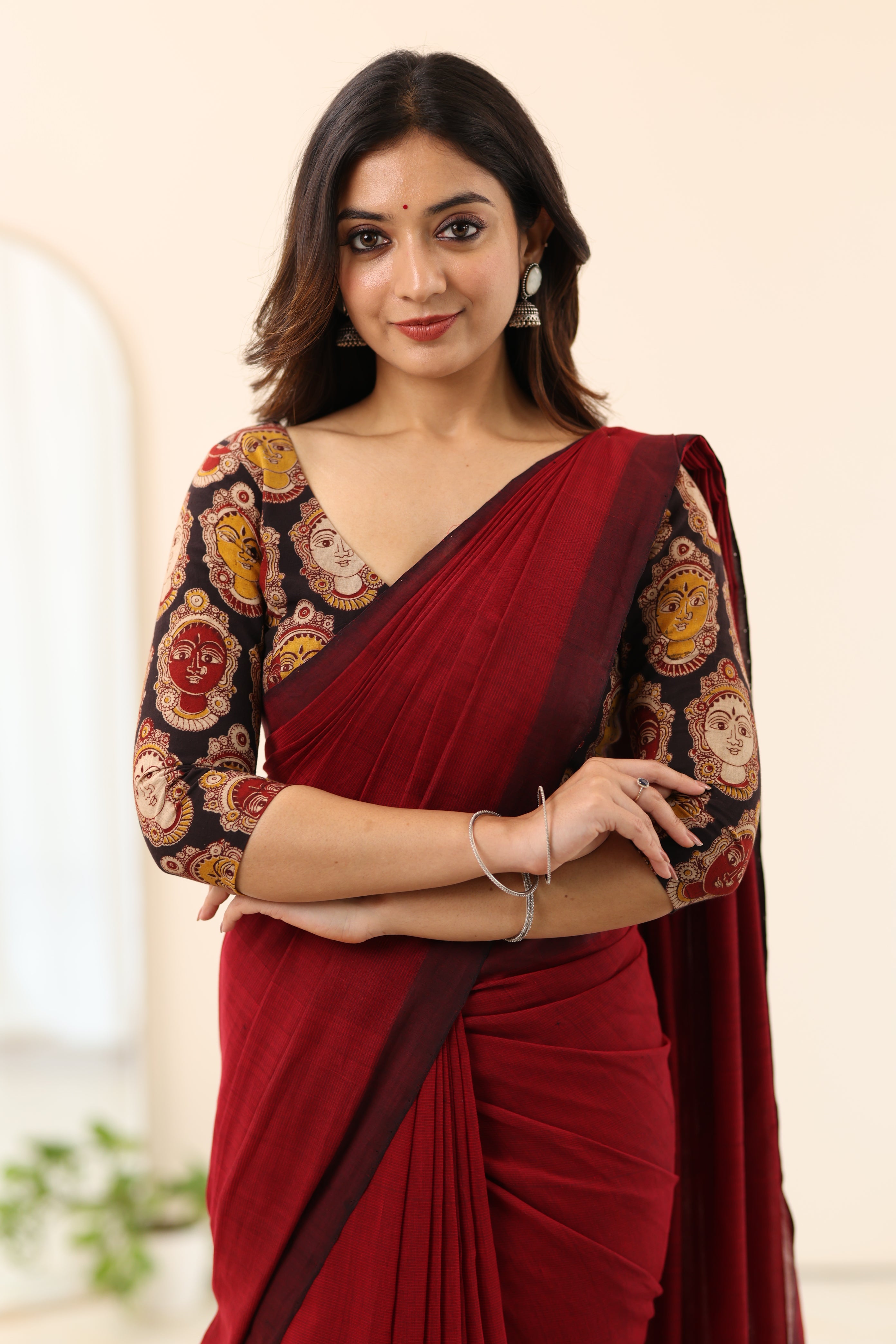 Black Kalamkari Multi Colour Face Motif Blouse