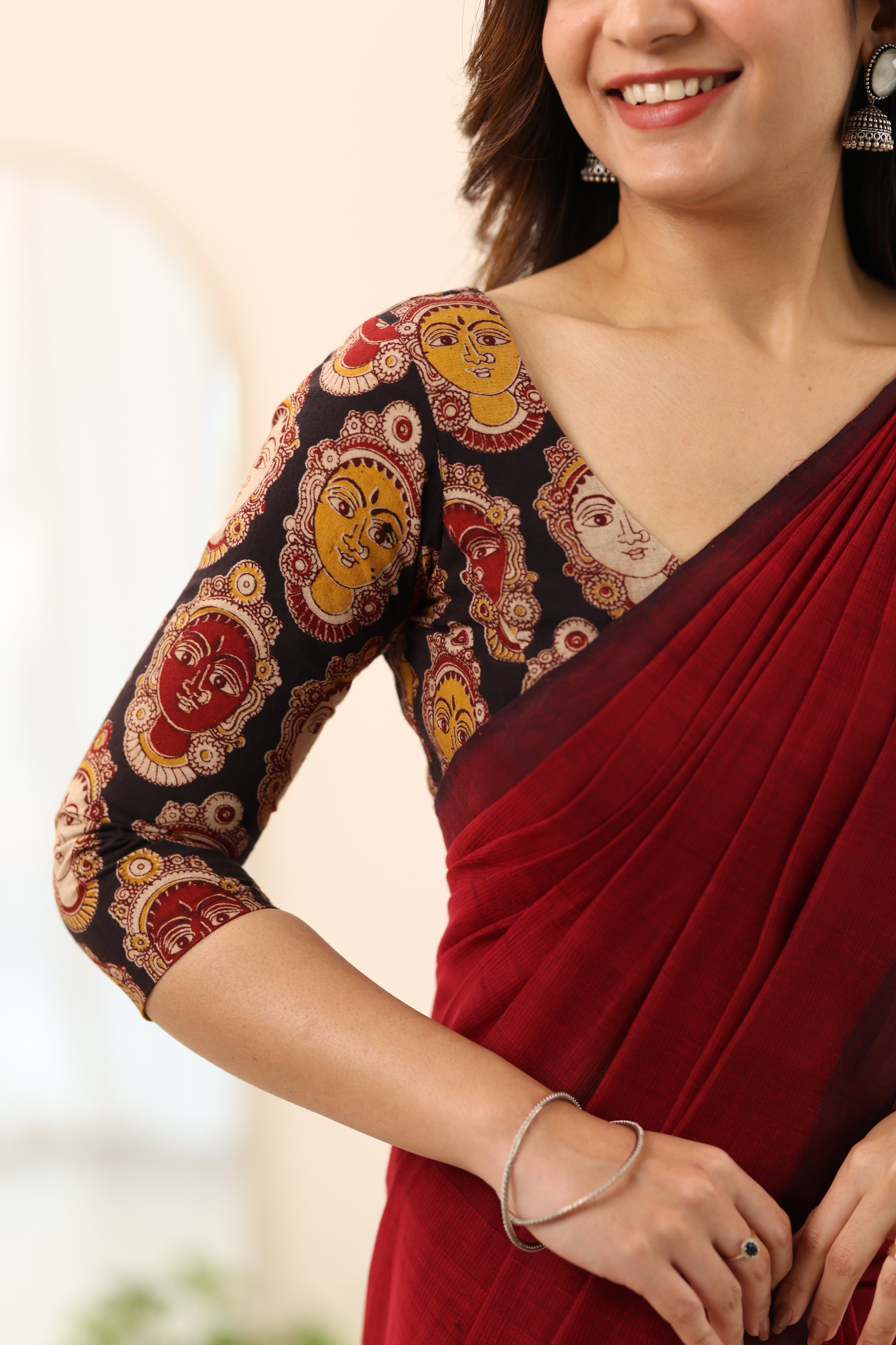 Black Kalamkari Multi Colour Face Motif Blouse