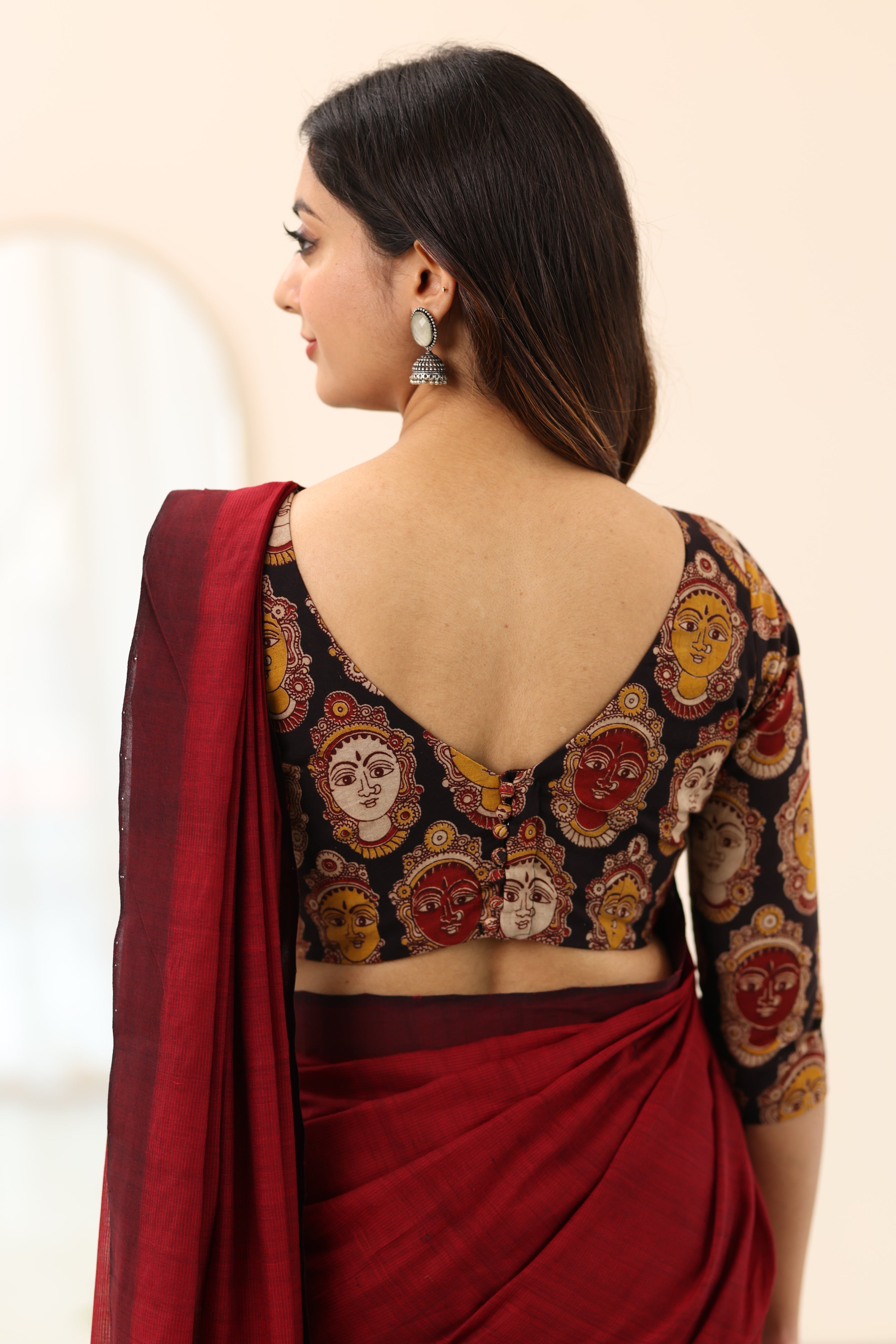 Black Kalamkari Multi Colour Face Motif Blouse