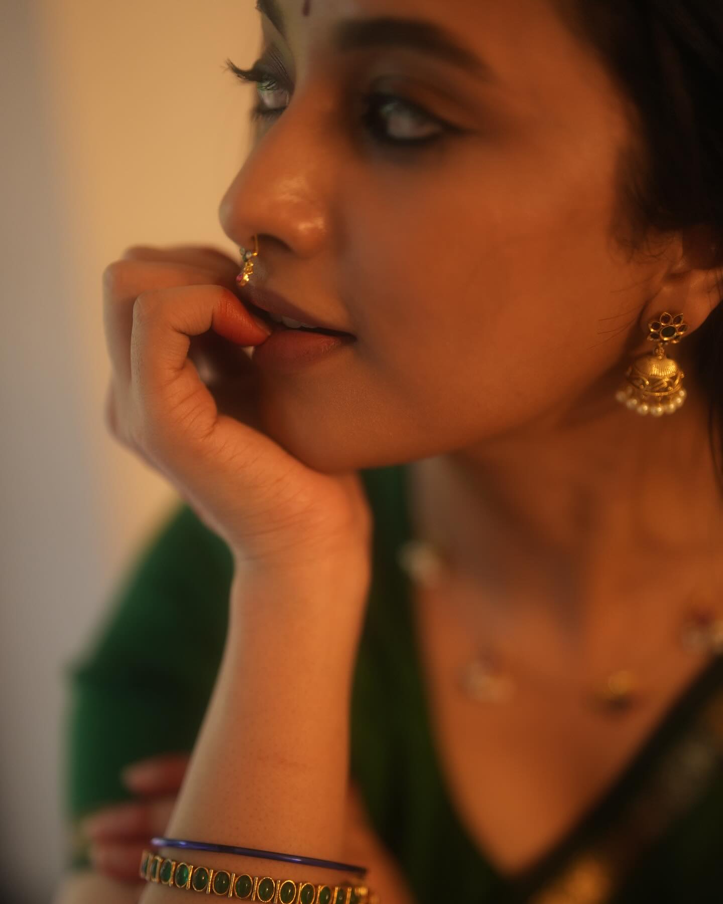 Priyanka Mohan's Peacock Green Ethnic Maheshwari Silk Cotton Handloom Saree