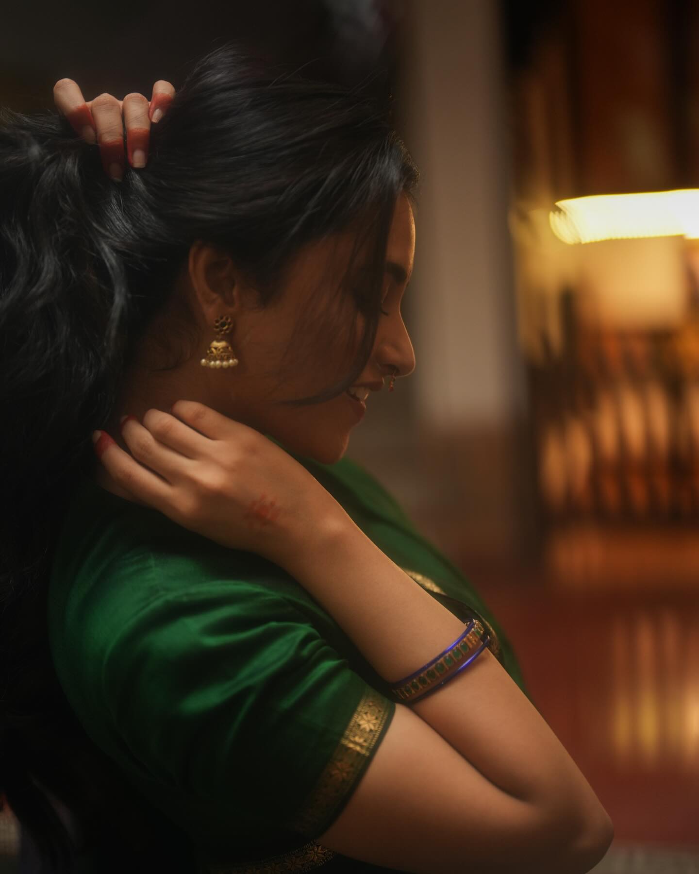 Priyanka Mohan's Peacock Green Ethnic Maheshwari Silk Cotton Handloom Saree