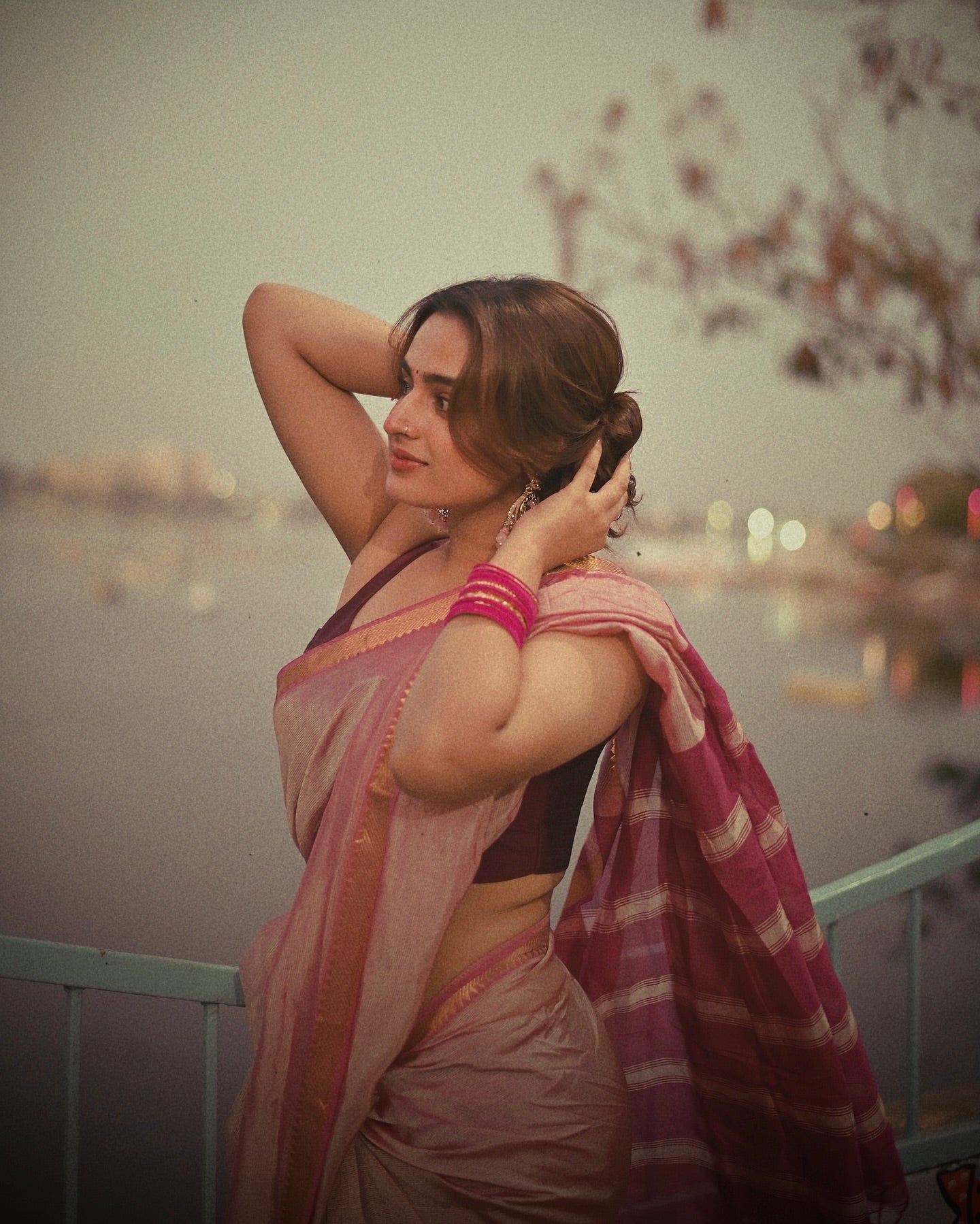 Ayesha Khan Light Pink and Dark Pink Handwoven Mangalagiri Semi Silk Cotton Saree