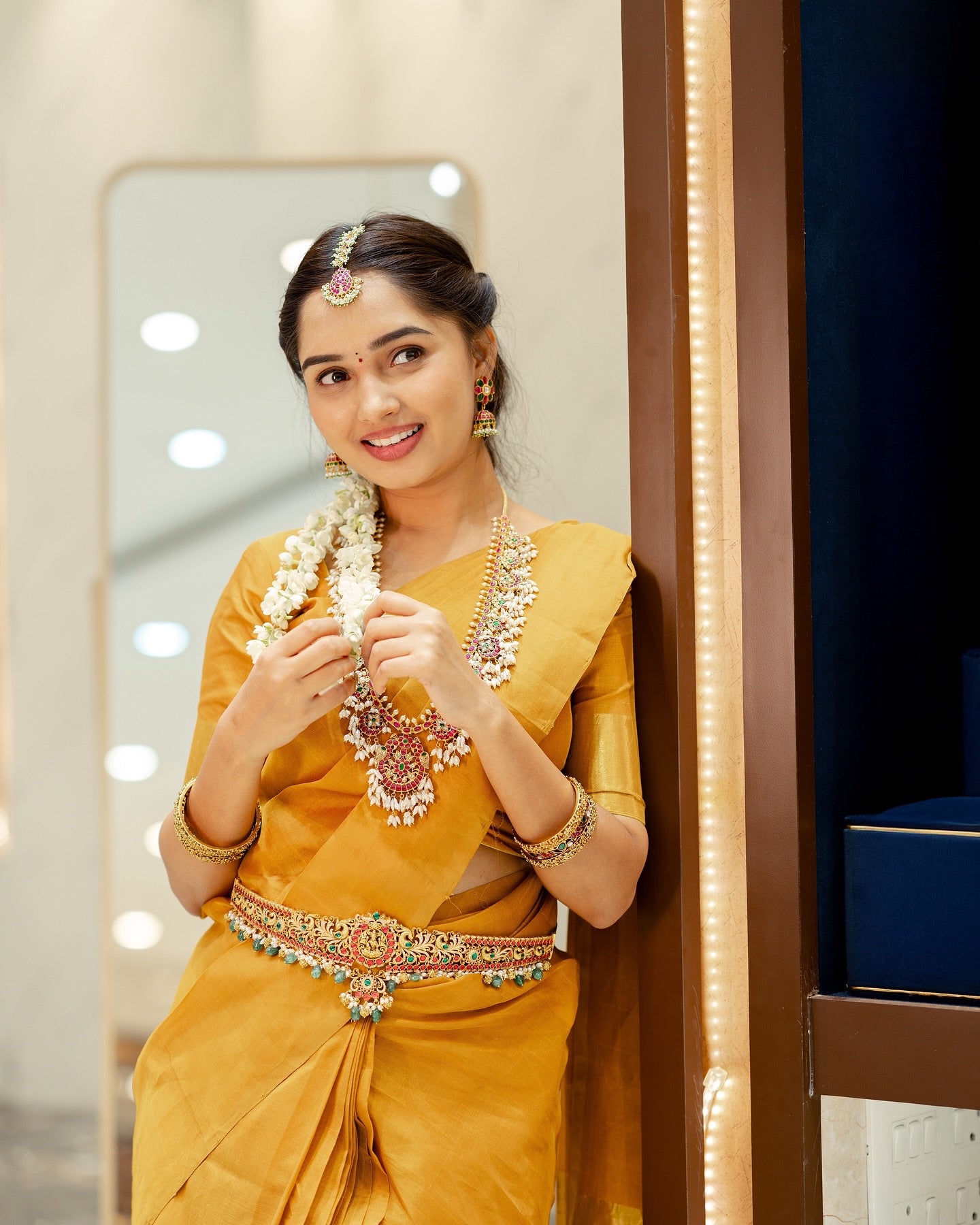 Prathyusha Kanchi Silk Cotton Mustard Yellow Saree