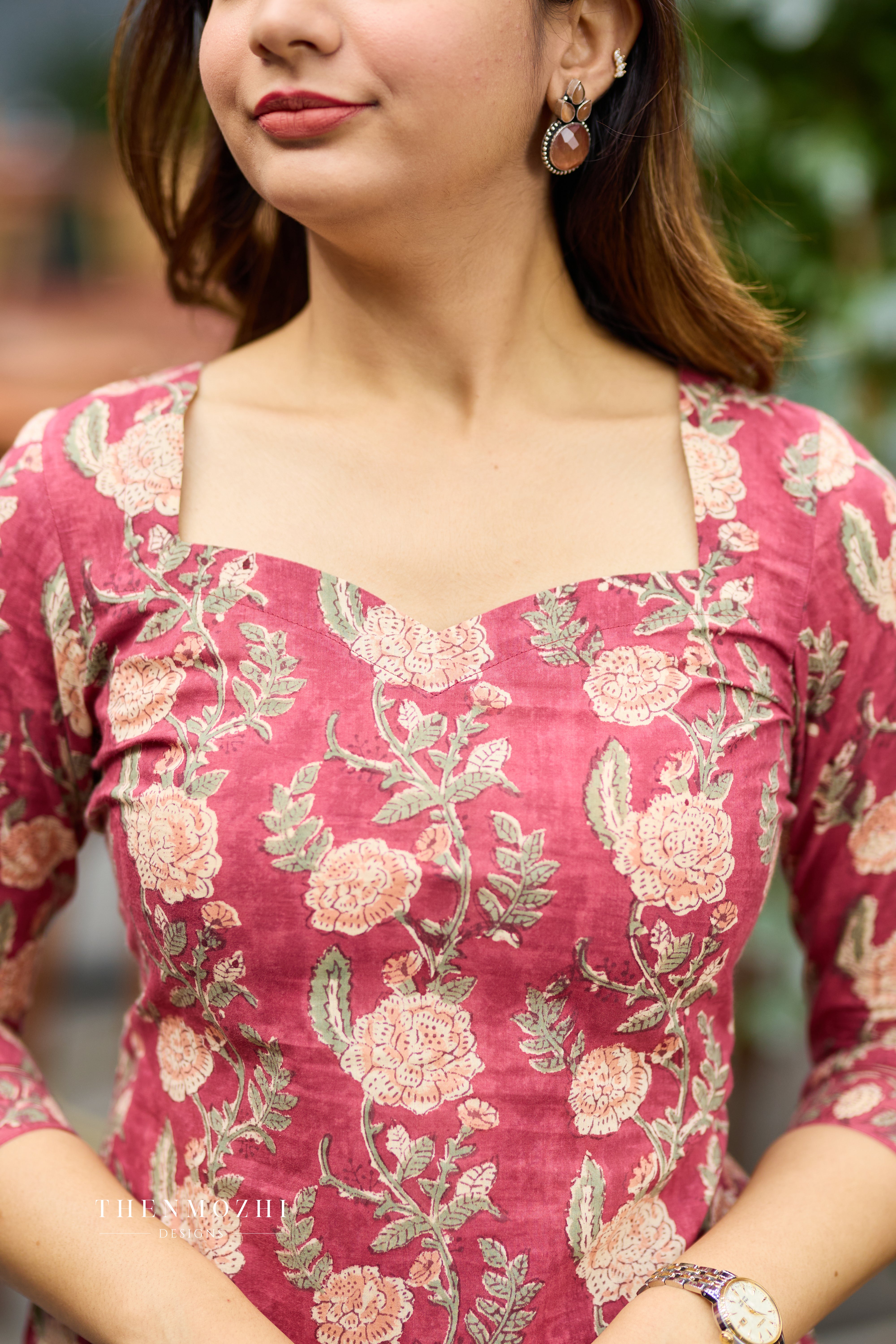 Back Corset-Style Lacing Dusty Rose Cotton Suit Set with Kota Dupatta