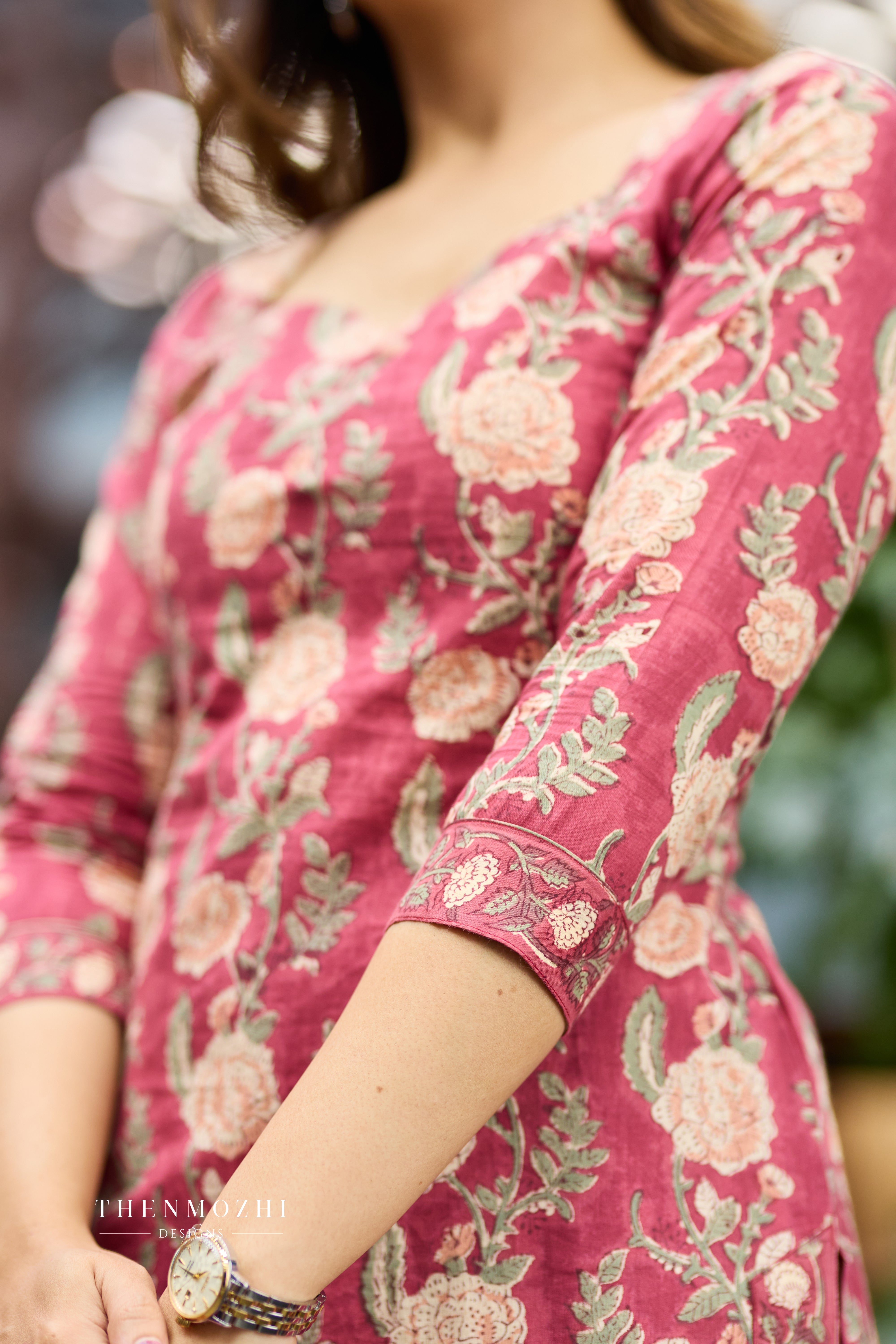 Back Corset-Style Lacing Dusty Rose Cotton Suit Set with Kota Dupatta