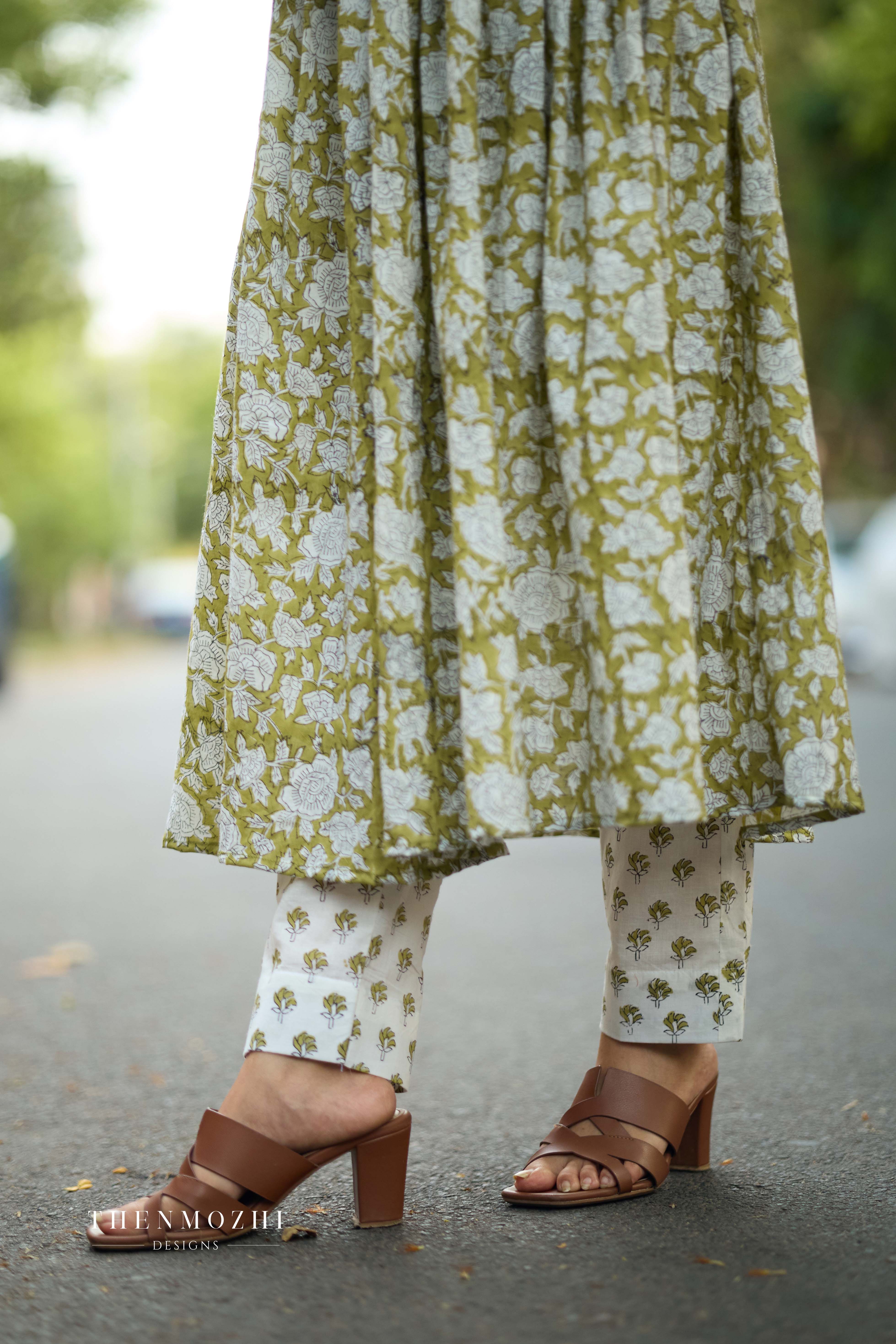 Green Alia Cut Cotton Suit with Kota Dupatta