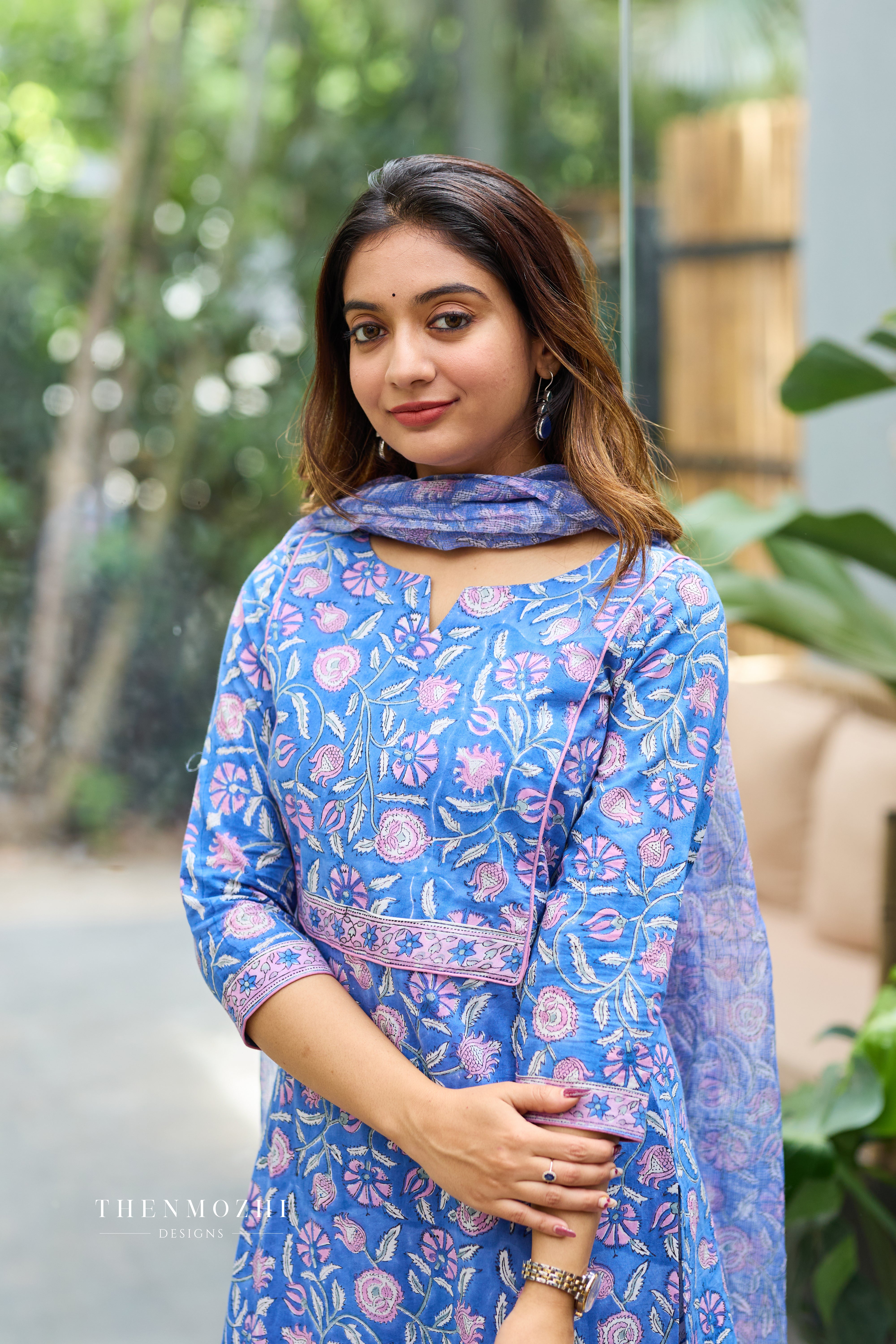Periwinkle Blue Cotton Suit Set with Kota Dupatta
