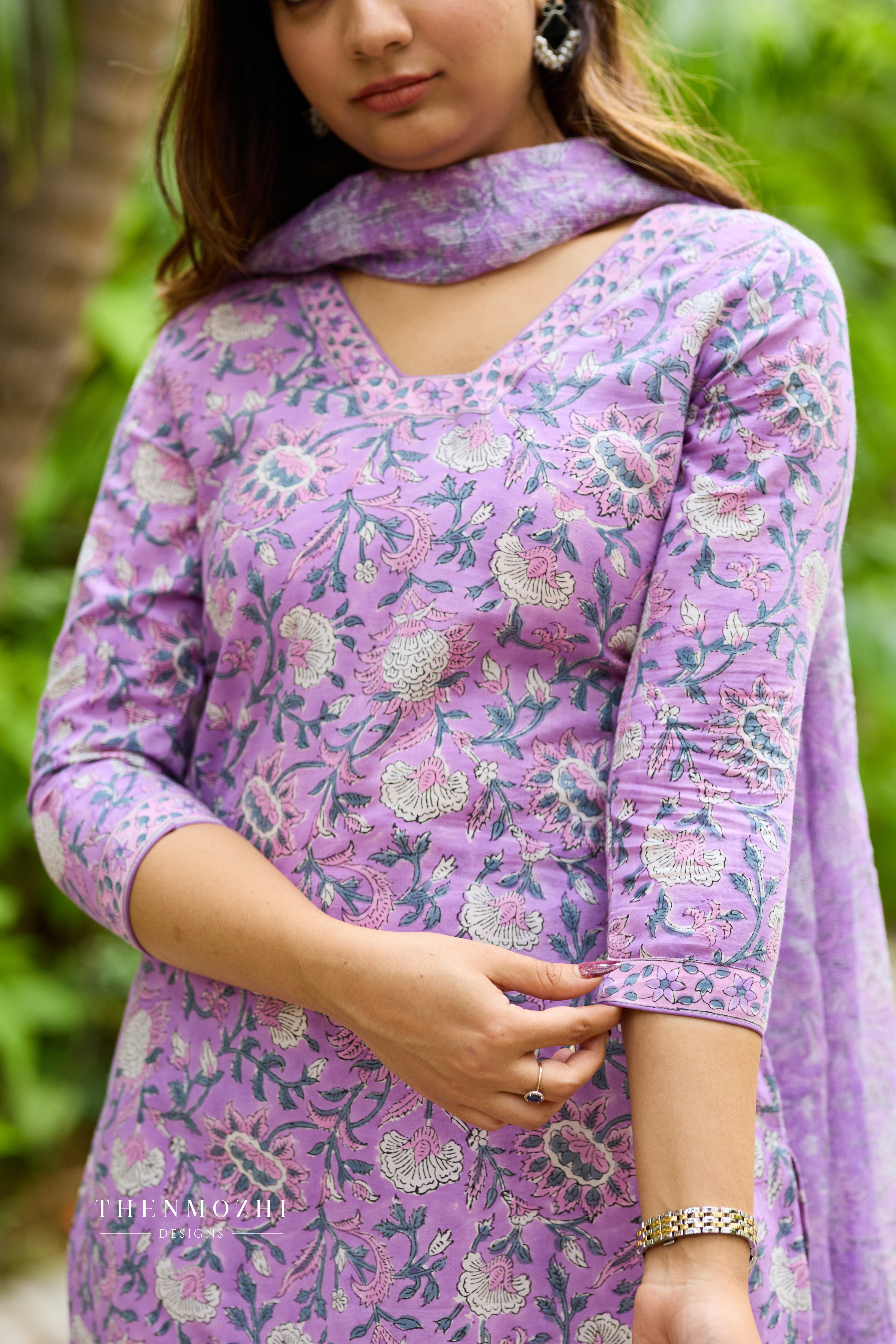 Orchid Purple Cotton Suit Set with Kota Dupatta