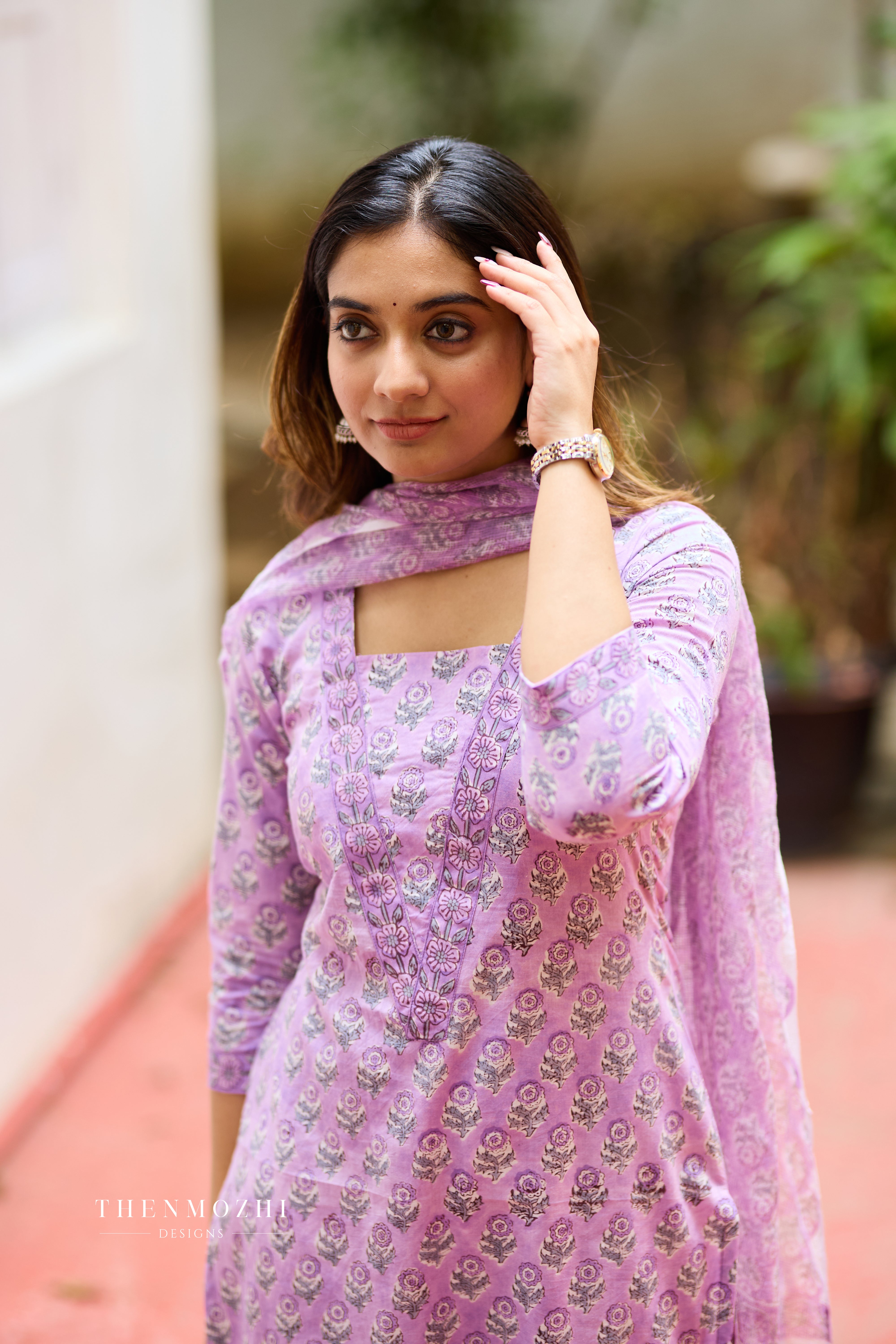 Lavendar Violet Cotton Suit Set with Kota Dupatta