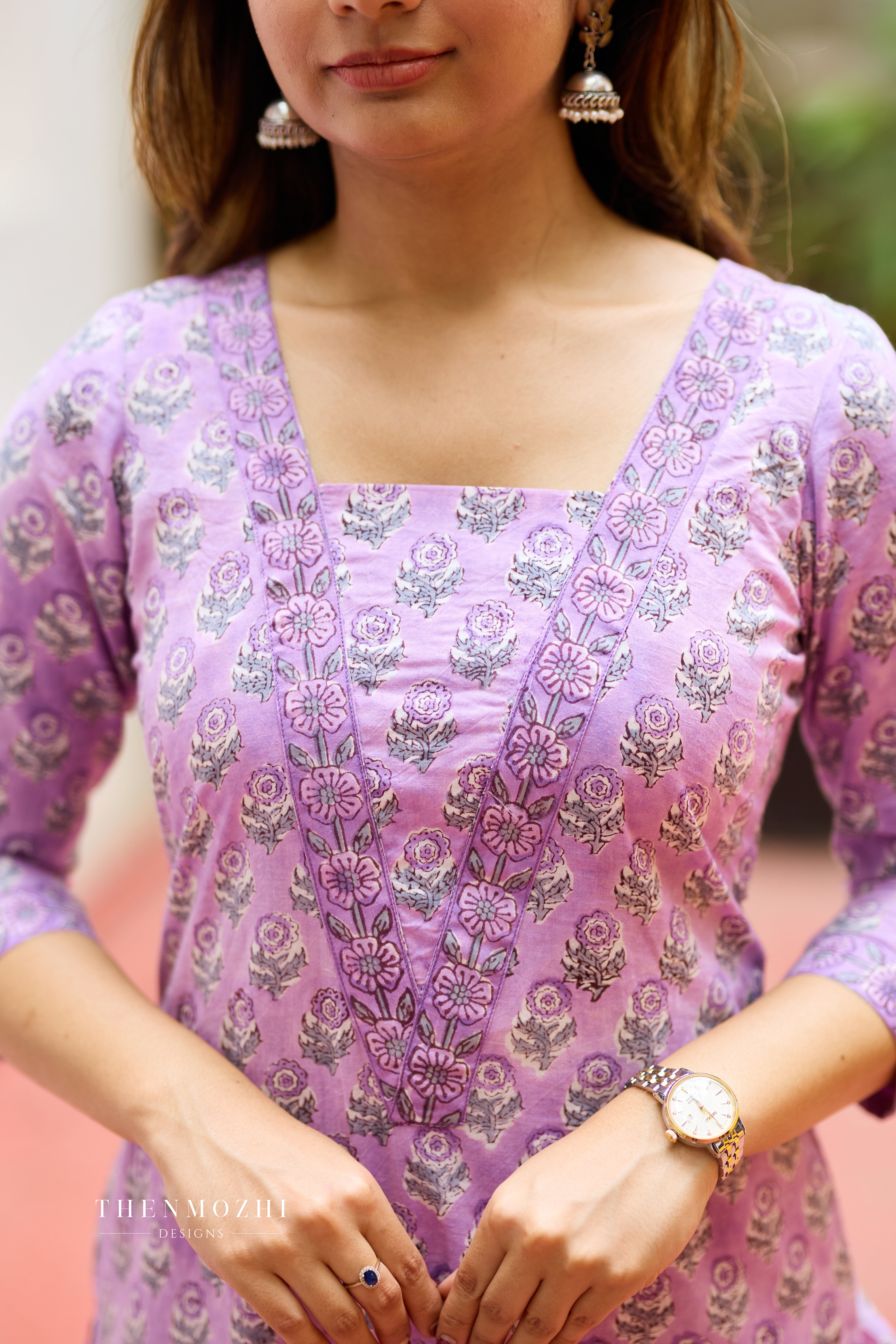 Lavendar Violet Cotton Suit Set with Kota Dupatta