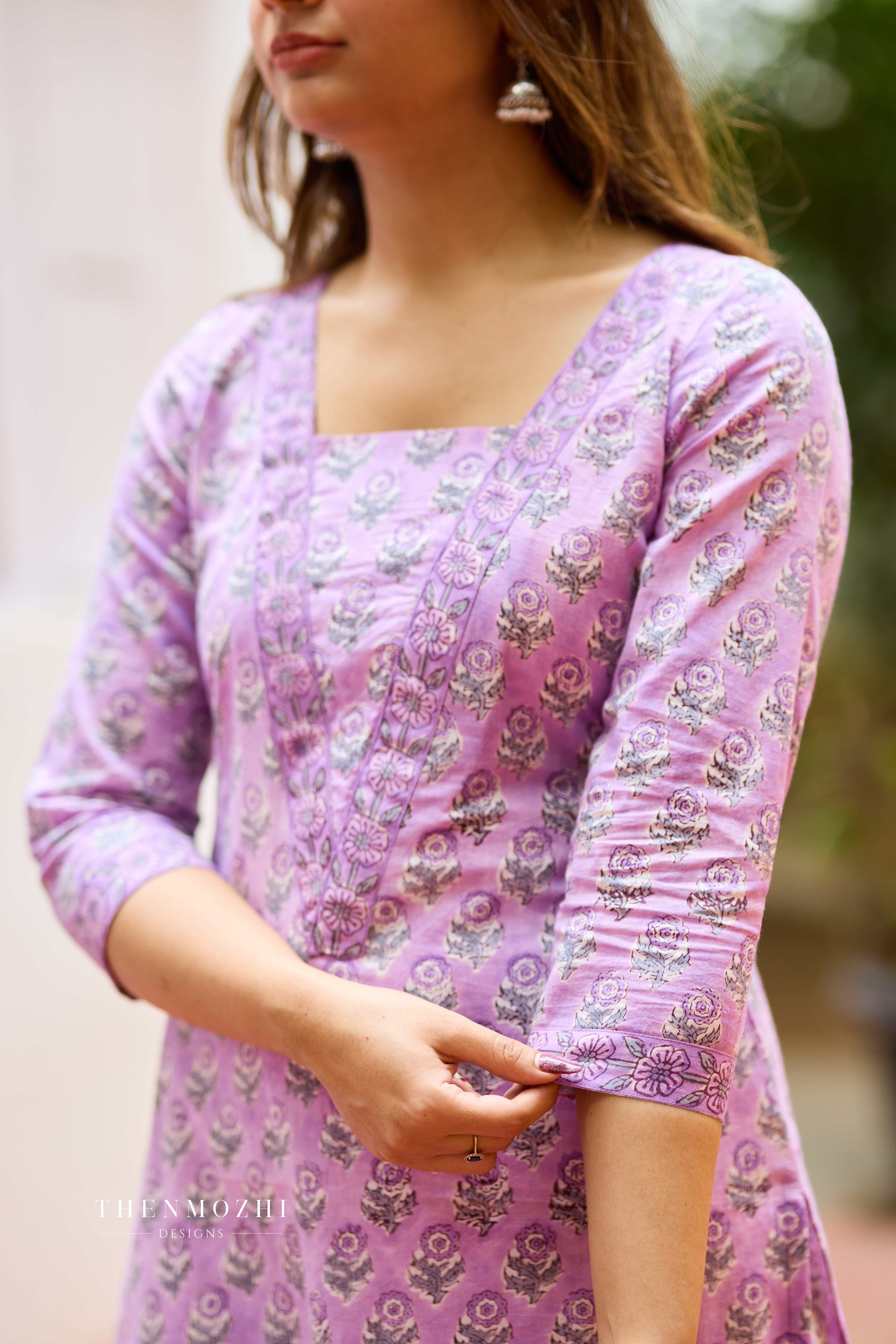 Lavendar Violet Cotton Suit Set with Kota Dupatta