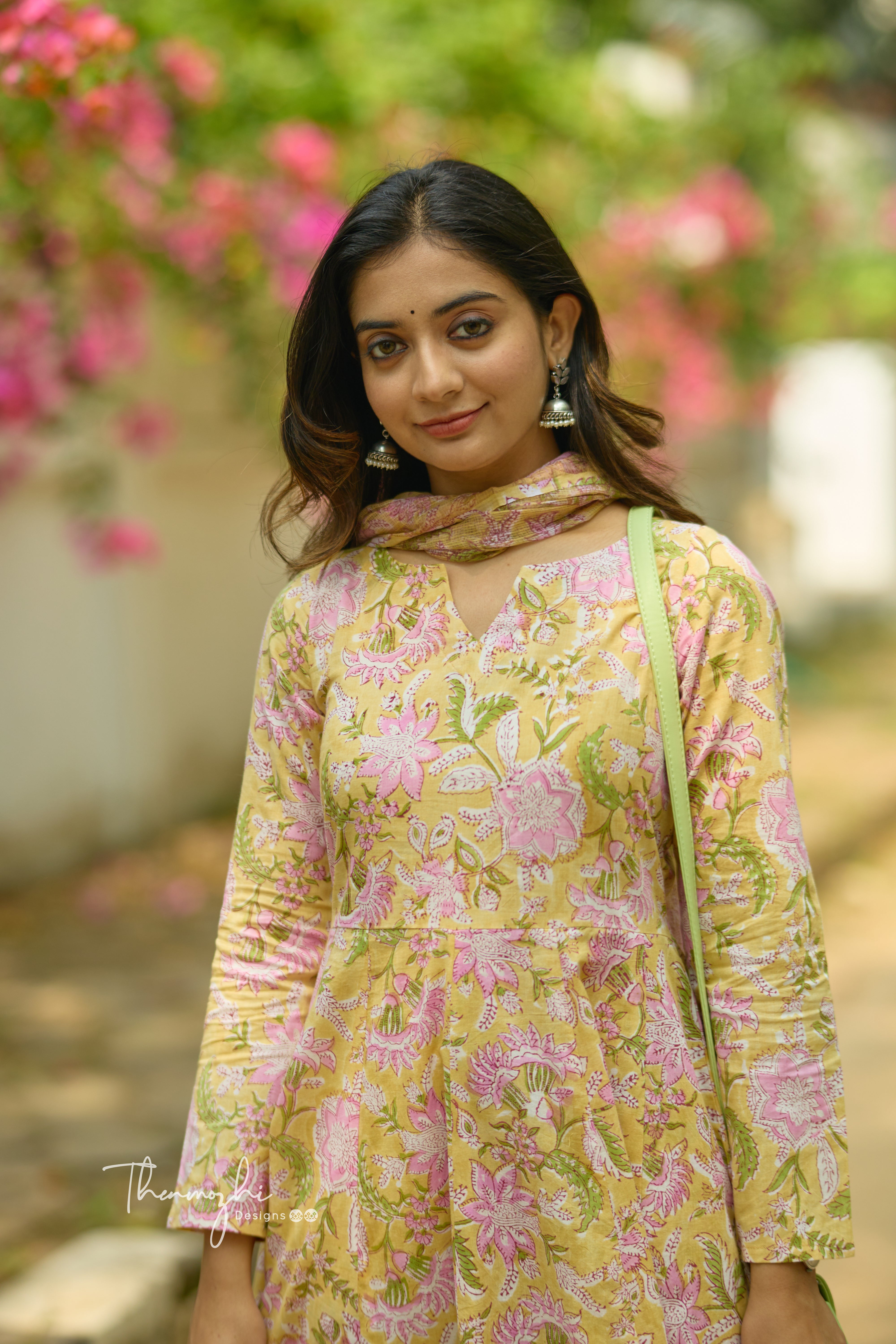 Pastel Yellow Anarkali - Cotton Suit Set with Kota Dupatta