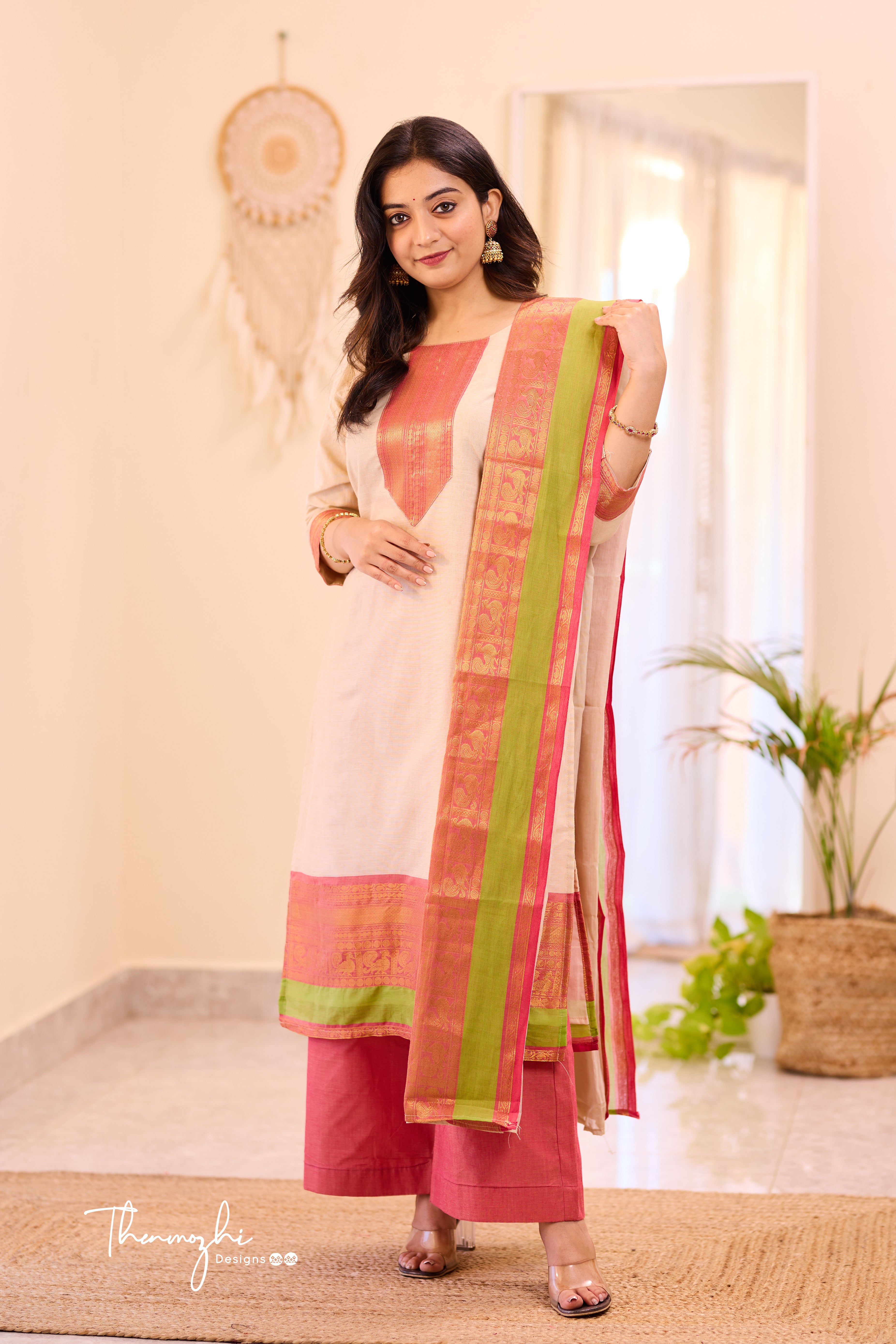 Half White Chettinad Cotton Salwar