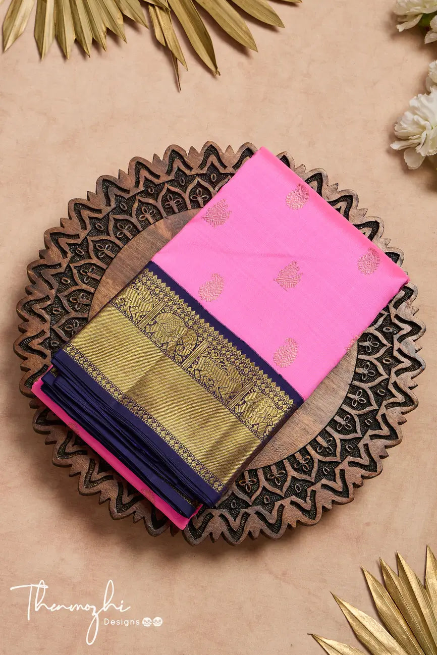 Rose Milk Pink Pure Kanjivaram Silk Saree